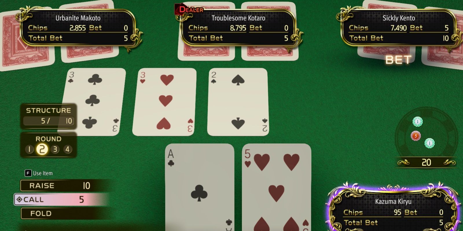 Like A Dragon Gaiden Poker gameplay