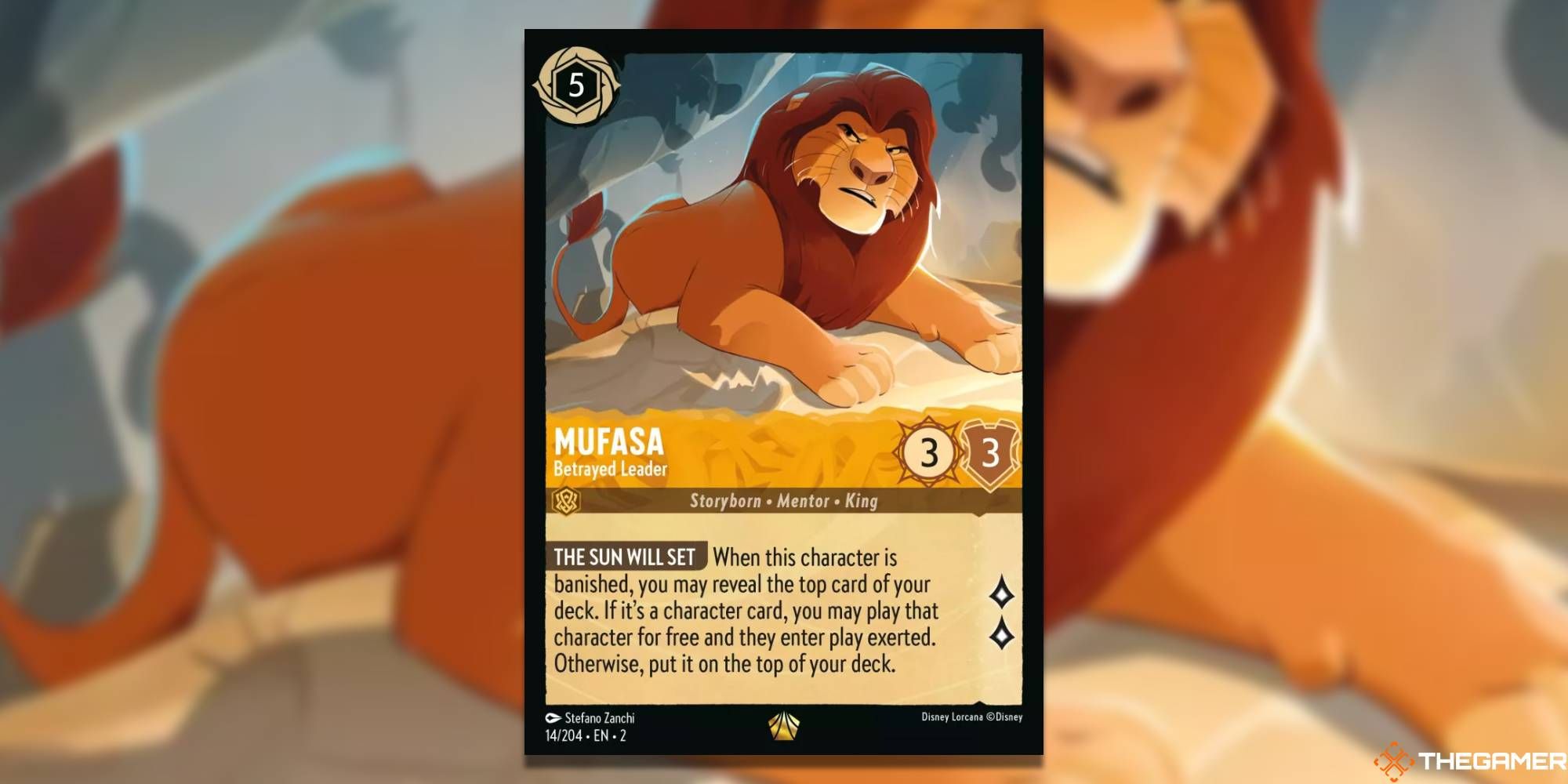 lorcana card mufasa, betrayed leader by stefano zanchi