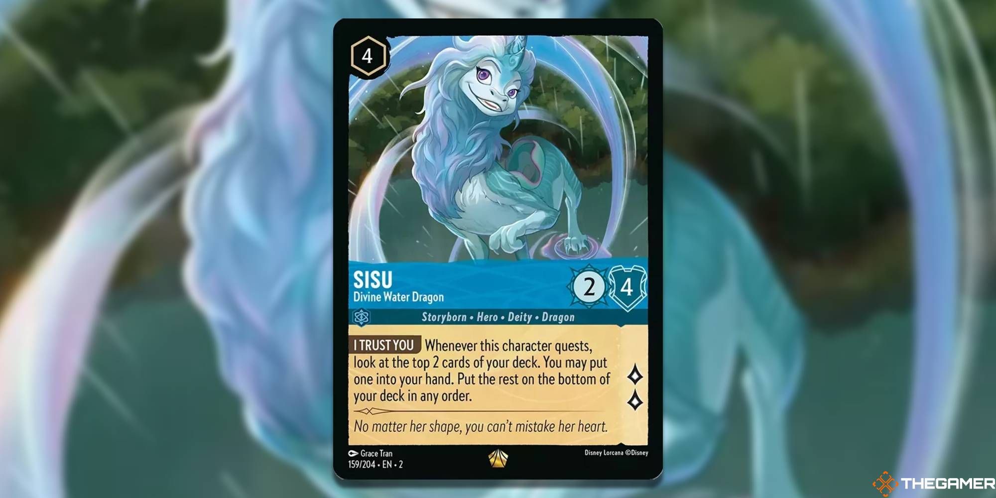 lorcana card sisu, divine water dragon by grace tran