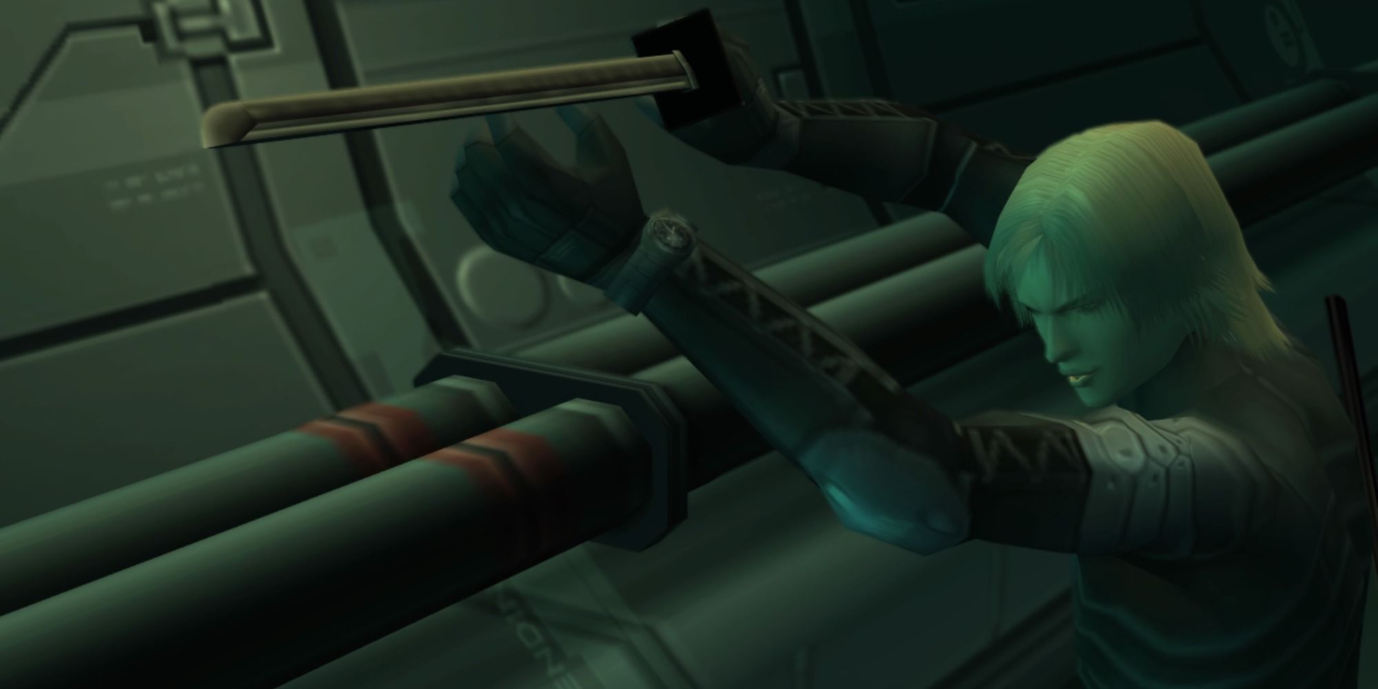 Raiden holding the High Frequency Blade in Metal Gear Solid 2.