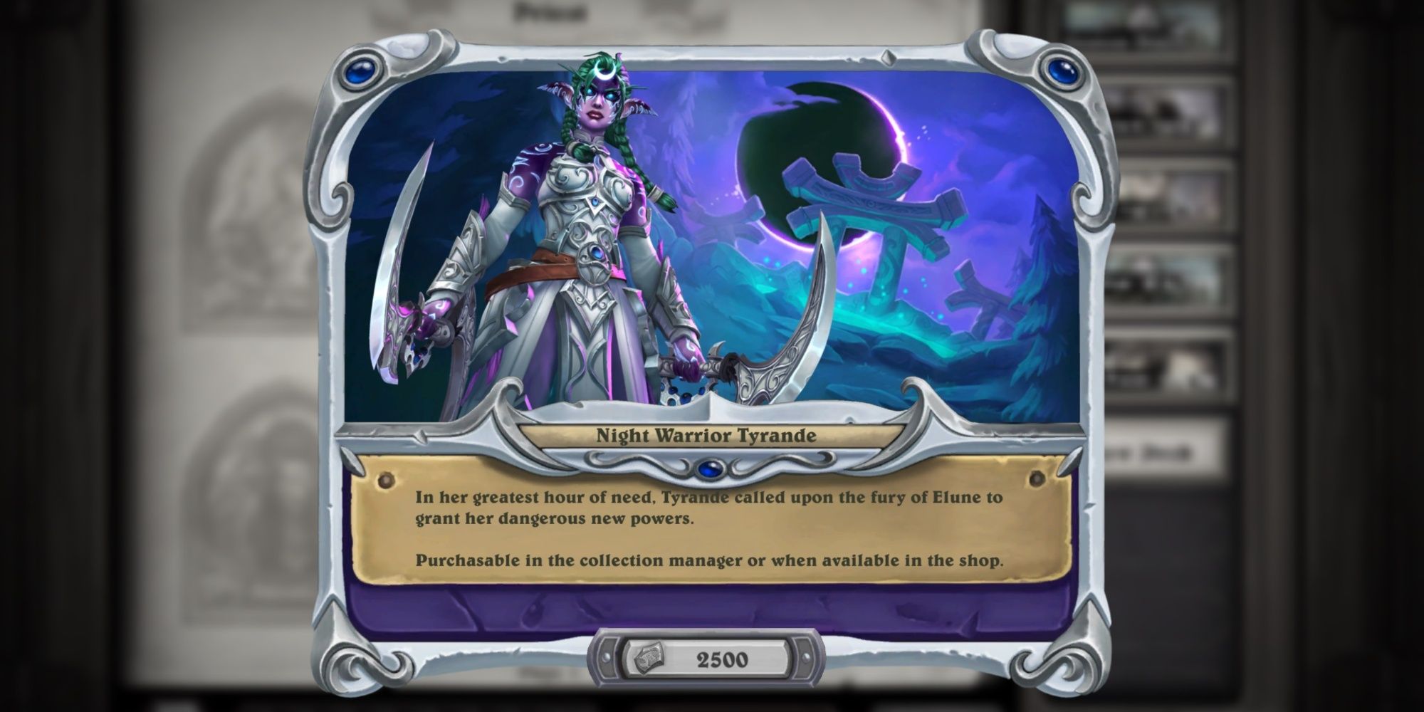 Night Warrior Tyrande Legendary Skin Hearthstone