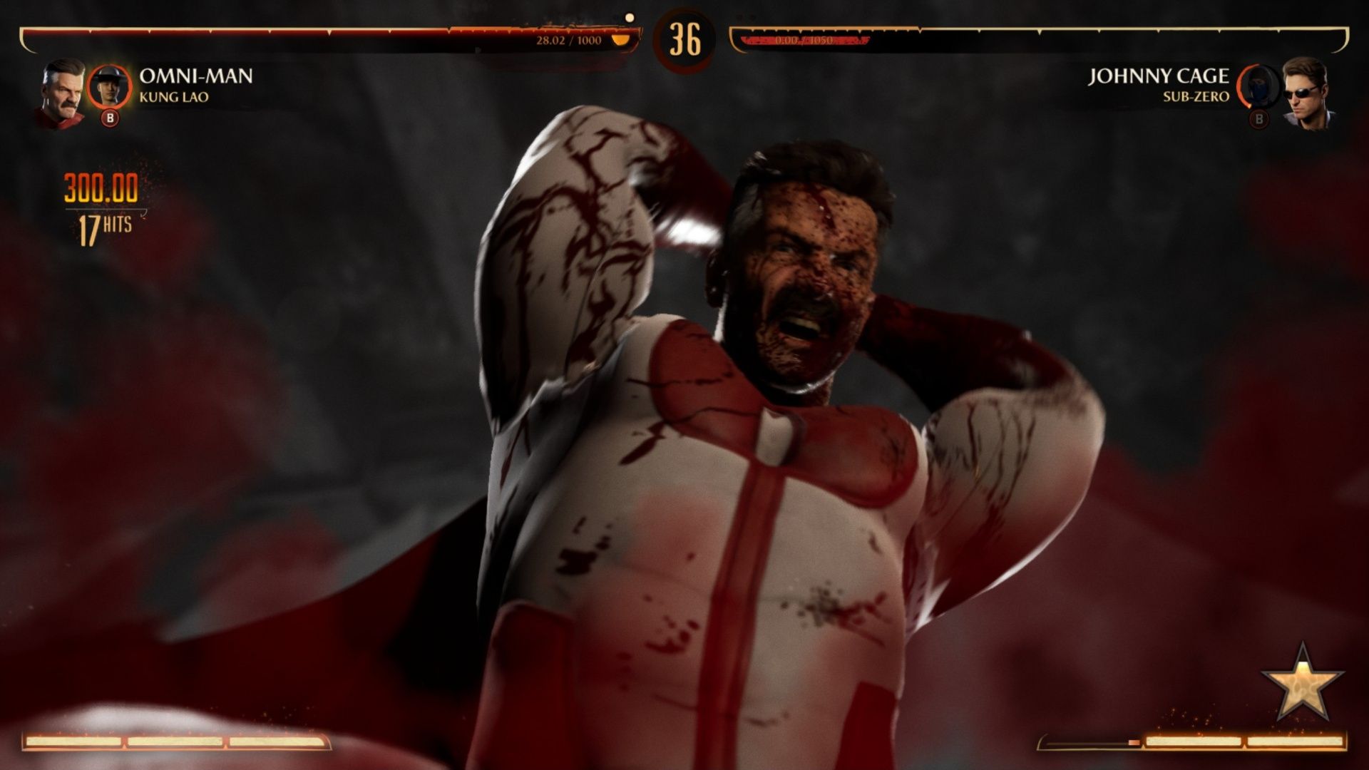 Omni-Man preparing the last strike of his Fatal Blow in Mortal Kombat 1.