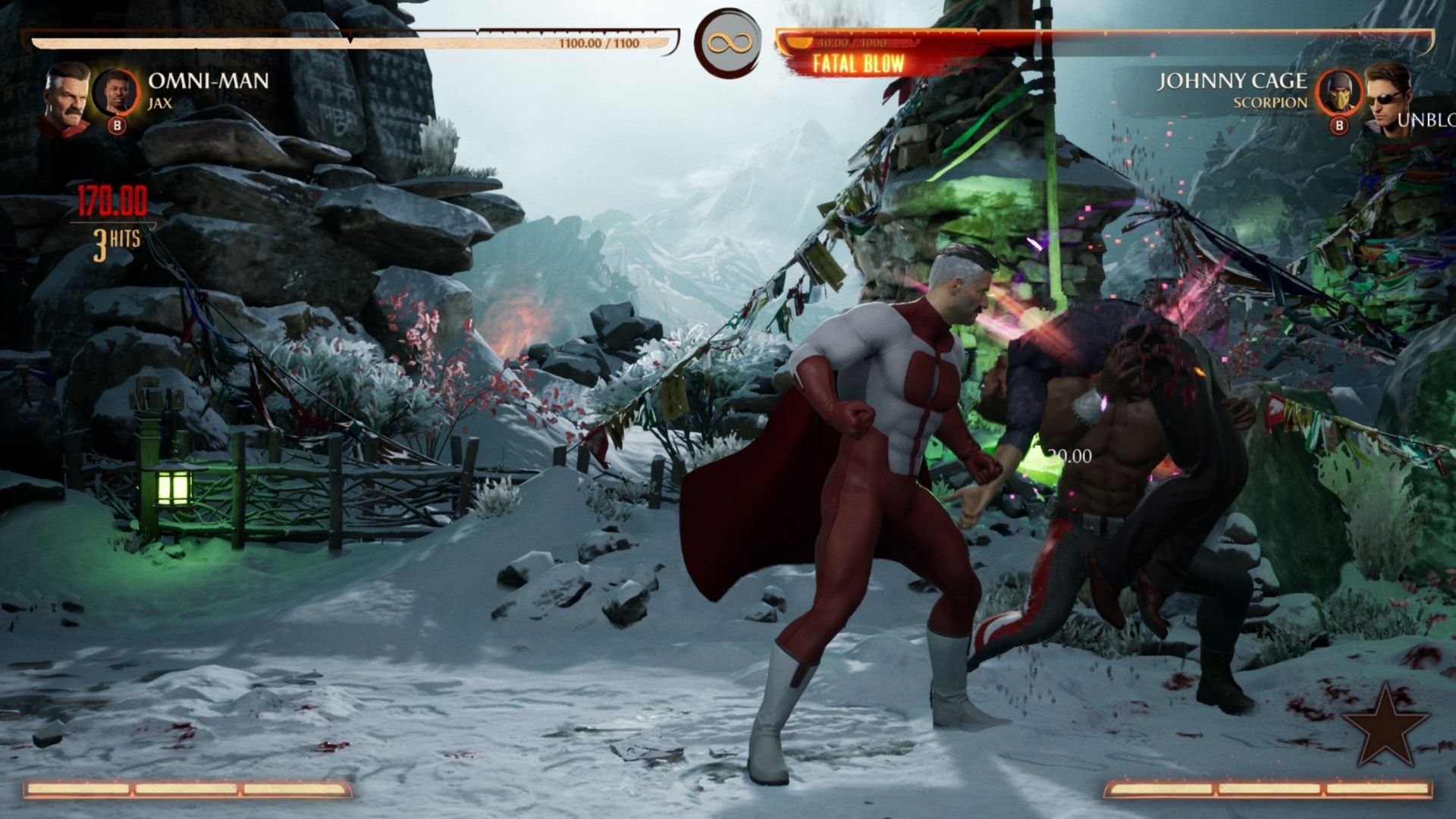 Jax using his Forward Kameo to attack Johnny Cage in Mortal Kombat 1.