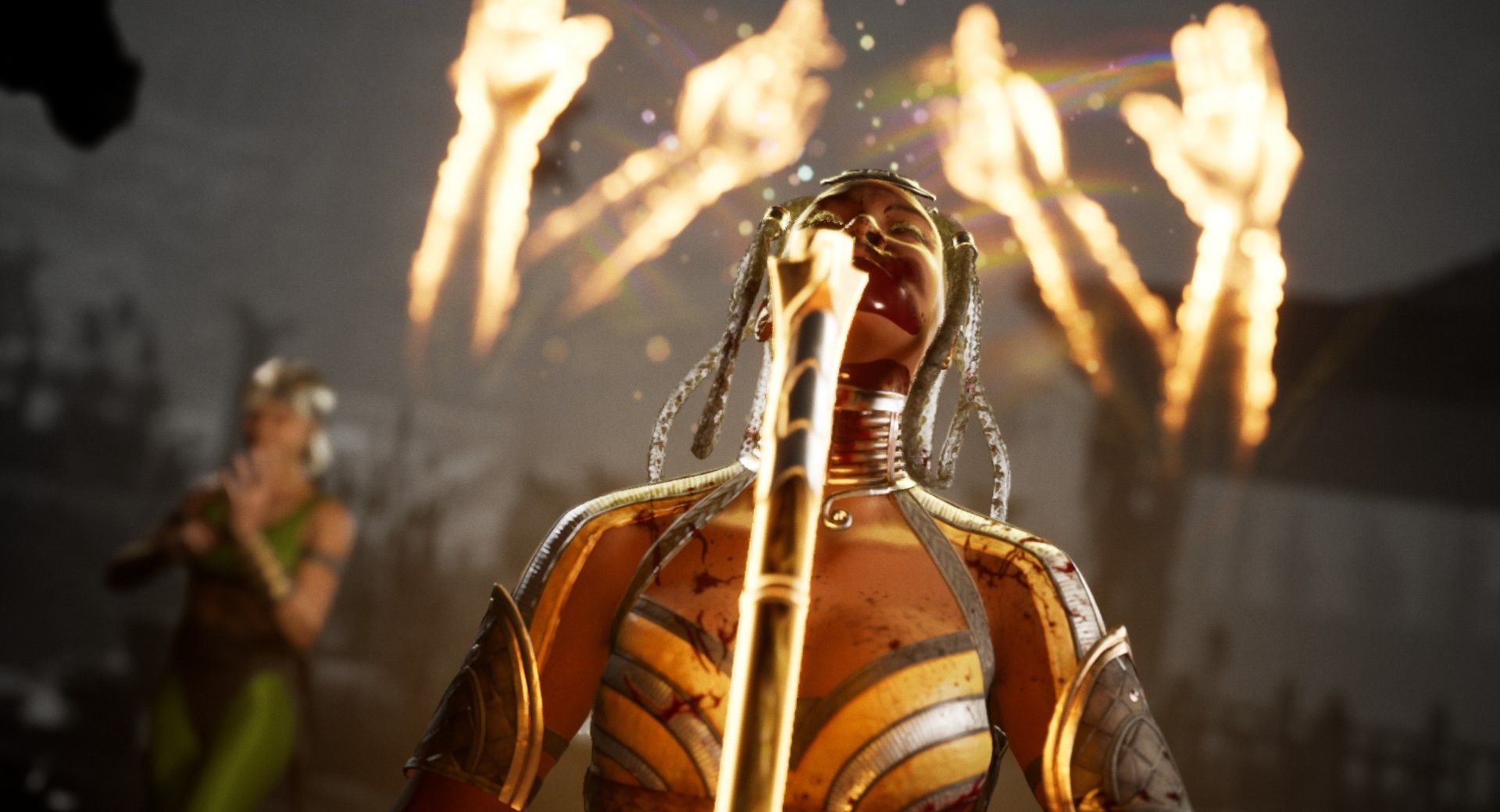 Tanya winning a match while summoning four glowing hands in Mortal Kombat 1.
