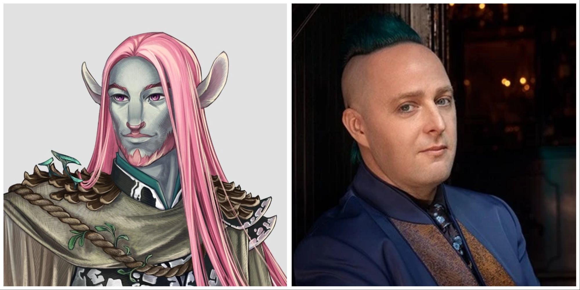 A collage of Caduceus Clay and Taliesin Jaffe from Critical Role.
