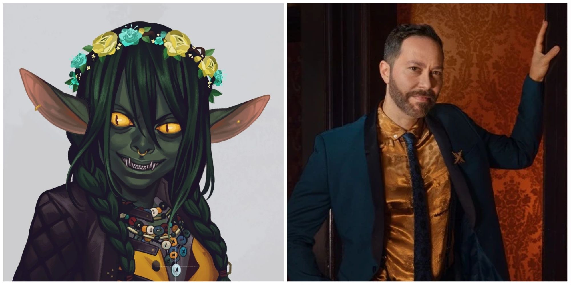 A collage of Nott the Brave/Veth Brenatto and Sam Riegel from Critical Role.