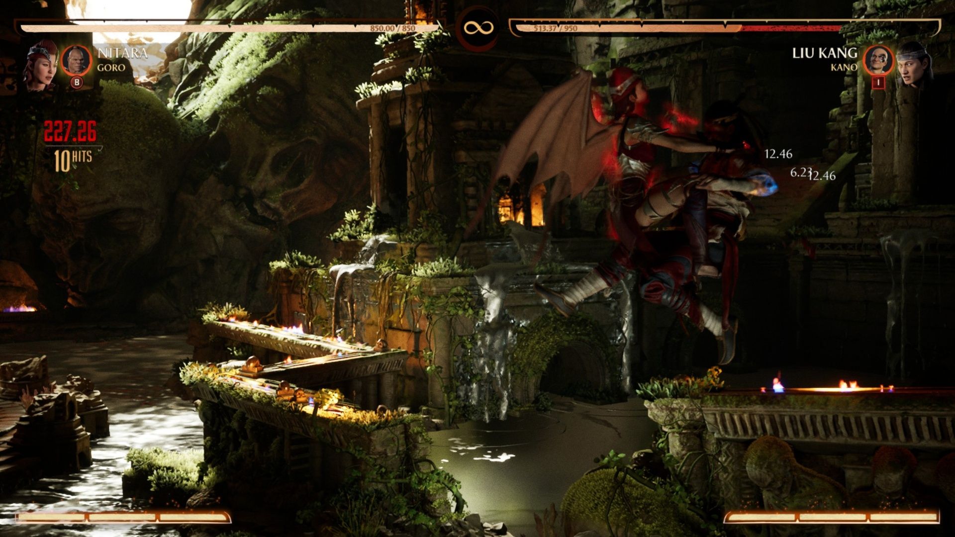 Nitara using her Air Quick Taste special on Liu Kang in Mortal Kombat 1.