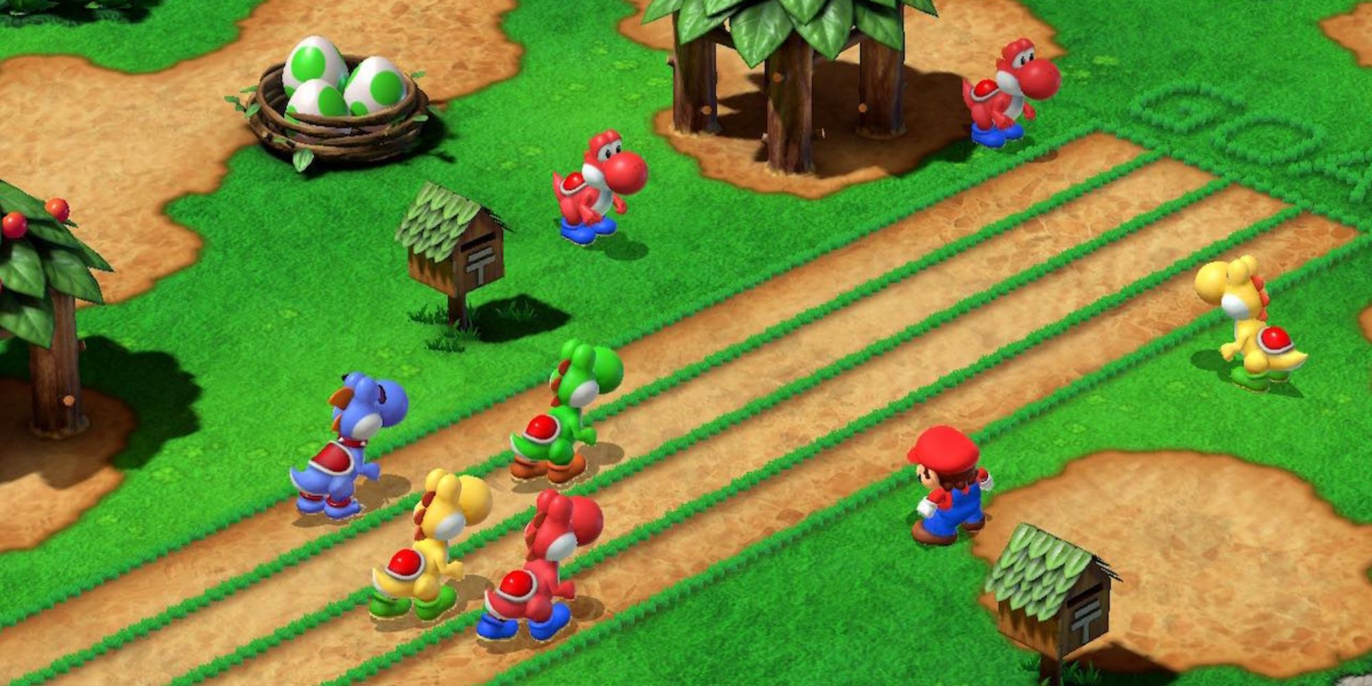A Group Of Yoshi's Running A Race