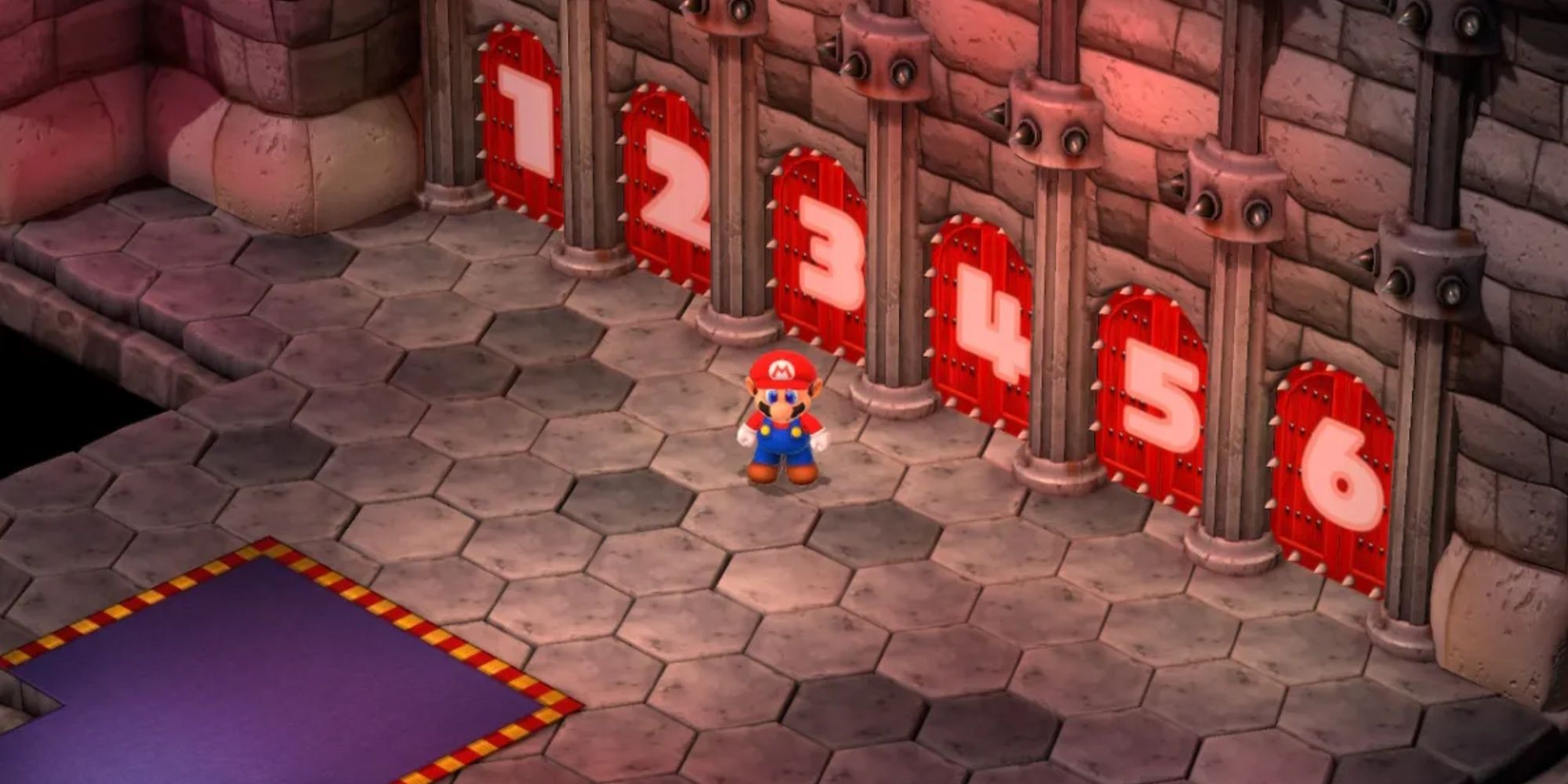 Mario Standing In Front Of Six Numbered Doors