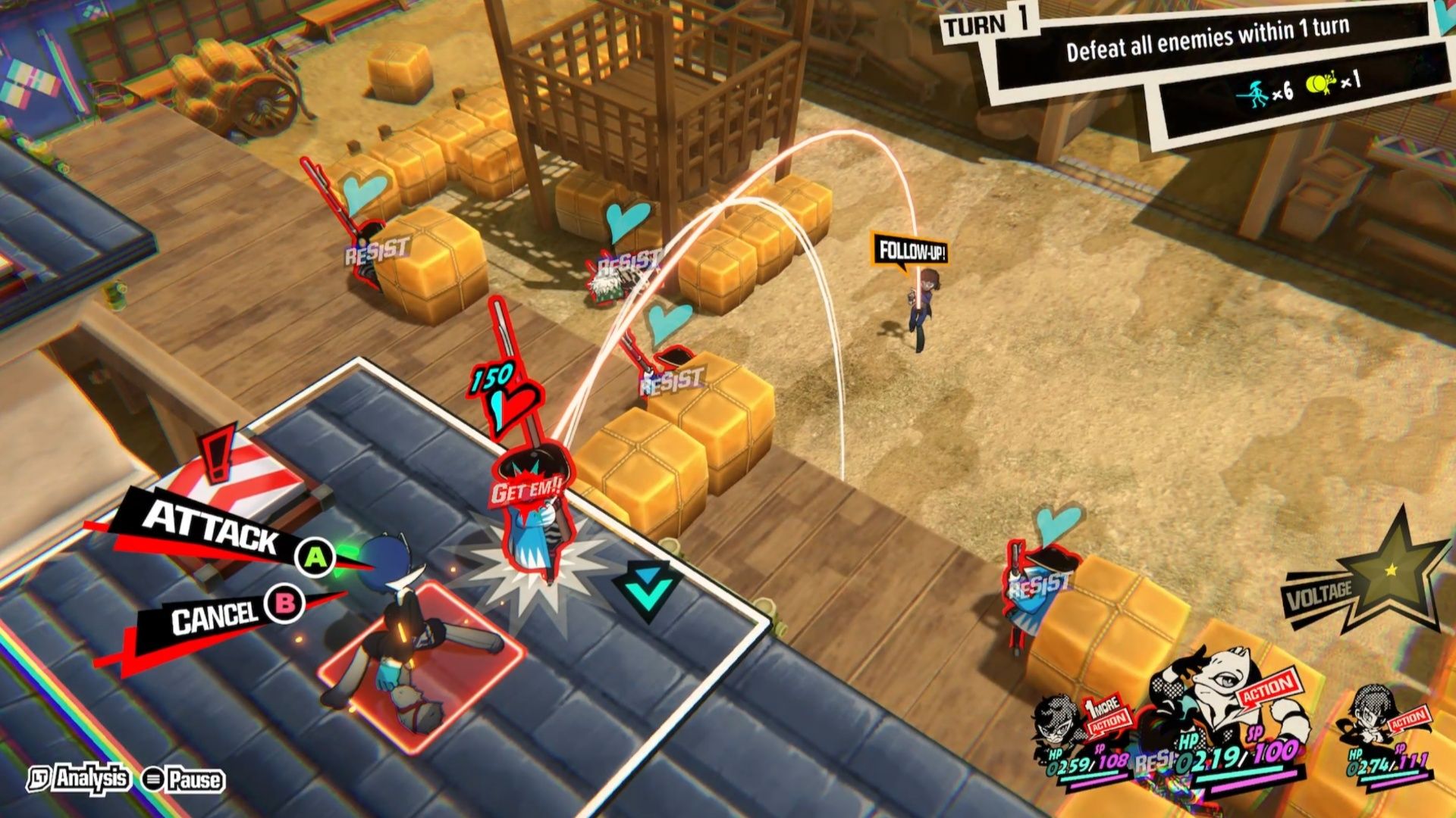 Yusuke preparing to attack an enemy for Makoto to perform a follow-up in Persona 5 Tactica.