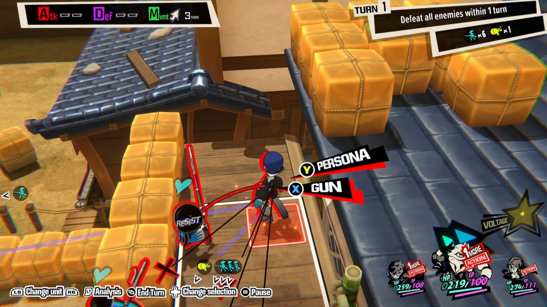 Yusuke getting into position to prepare for a Triple Threat in Persona 5 Tactica.