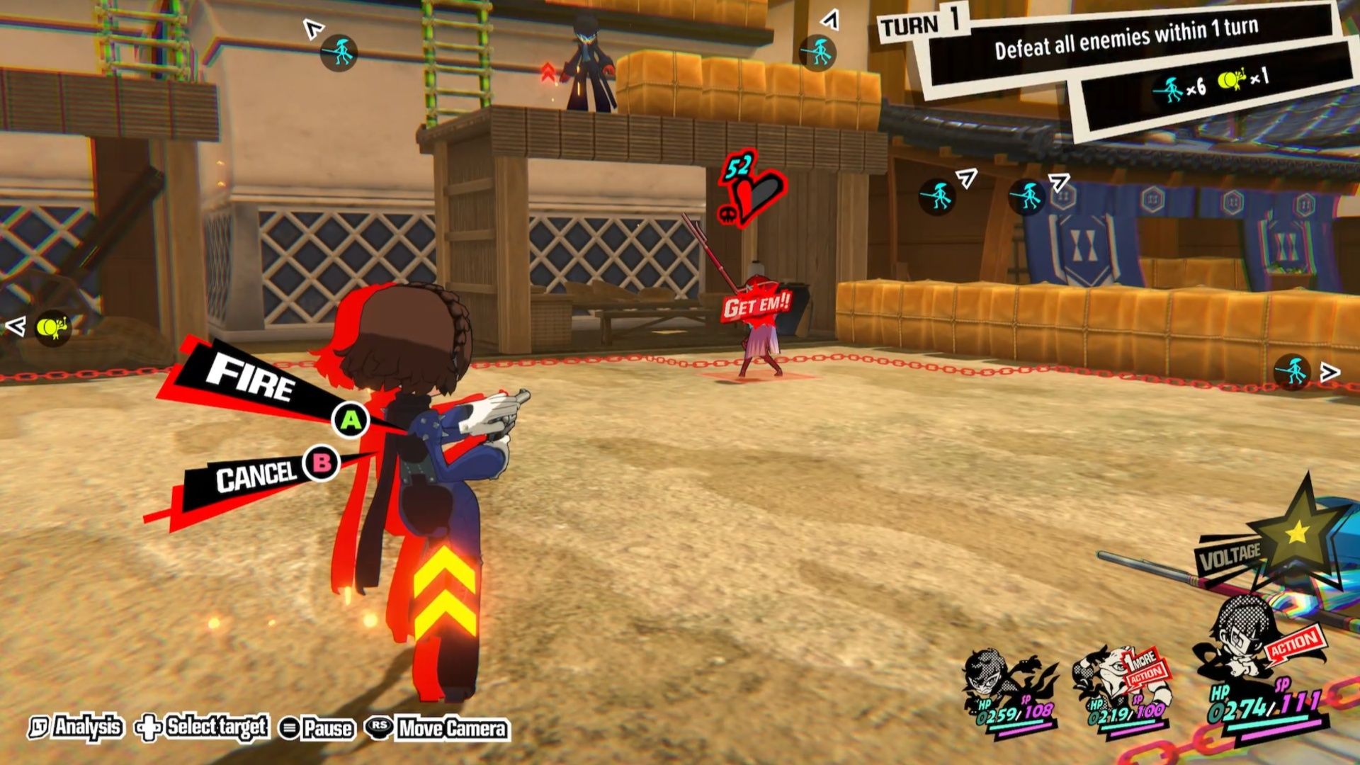 Makoto pulls out her revolver to shoot an enemy in Persona 5 Tactica.