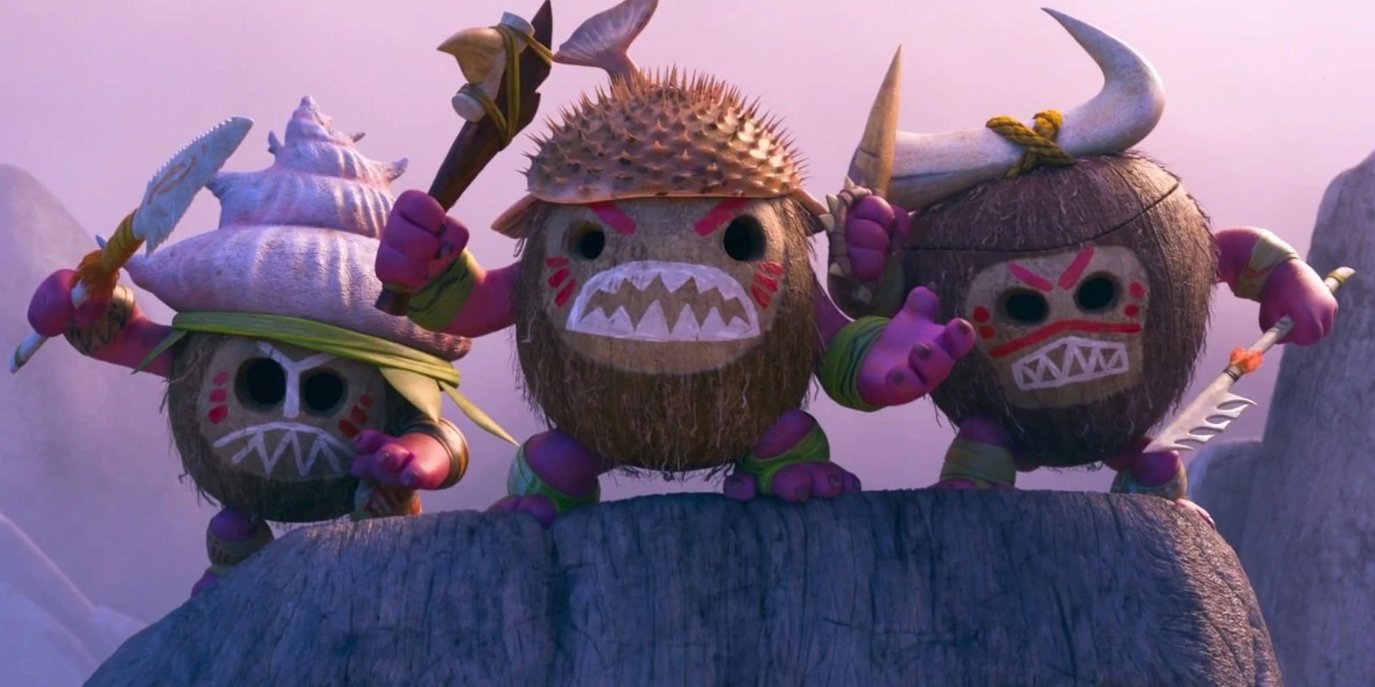 Moana Screenshot Of Three Kakamora People On A Rock
