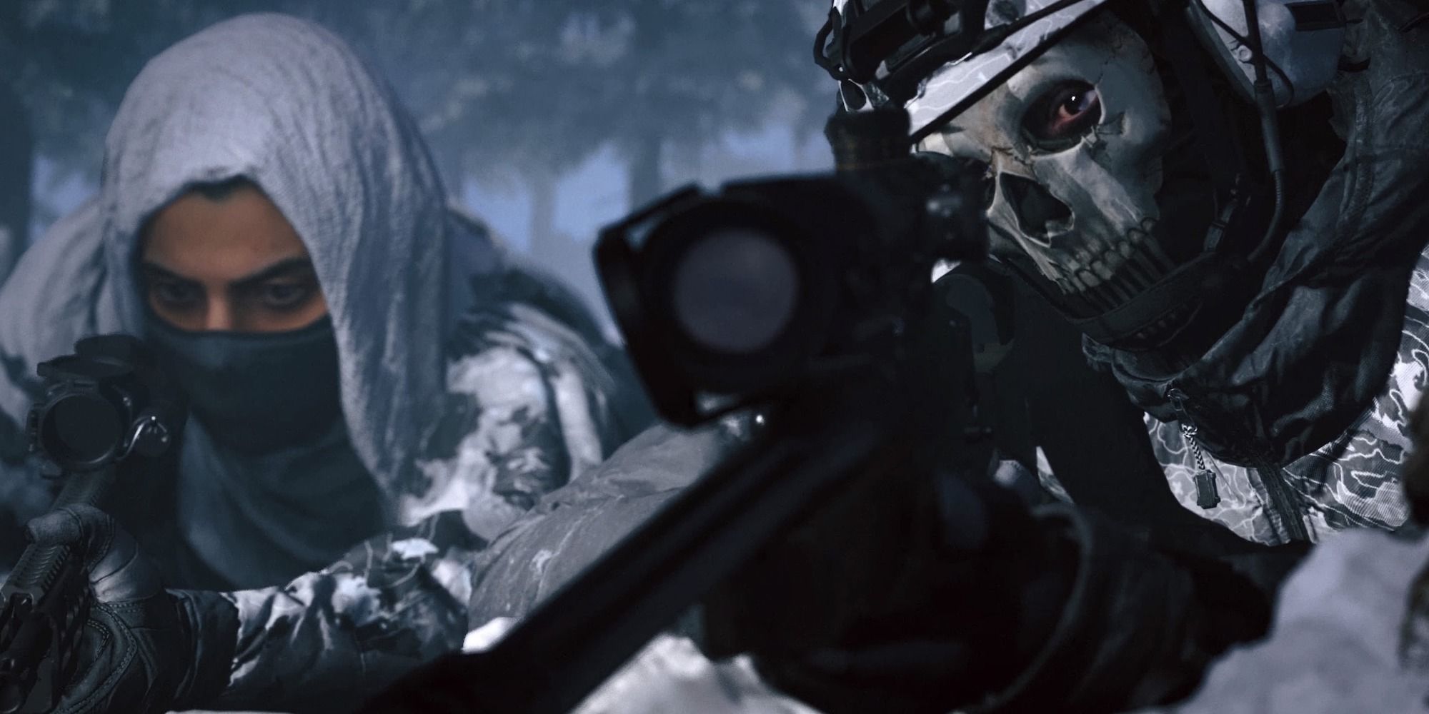Farah and Ghost looking through sniper rifle scopes