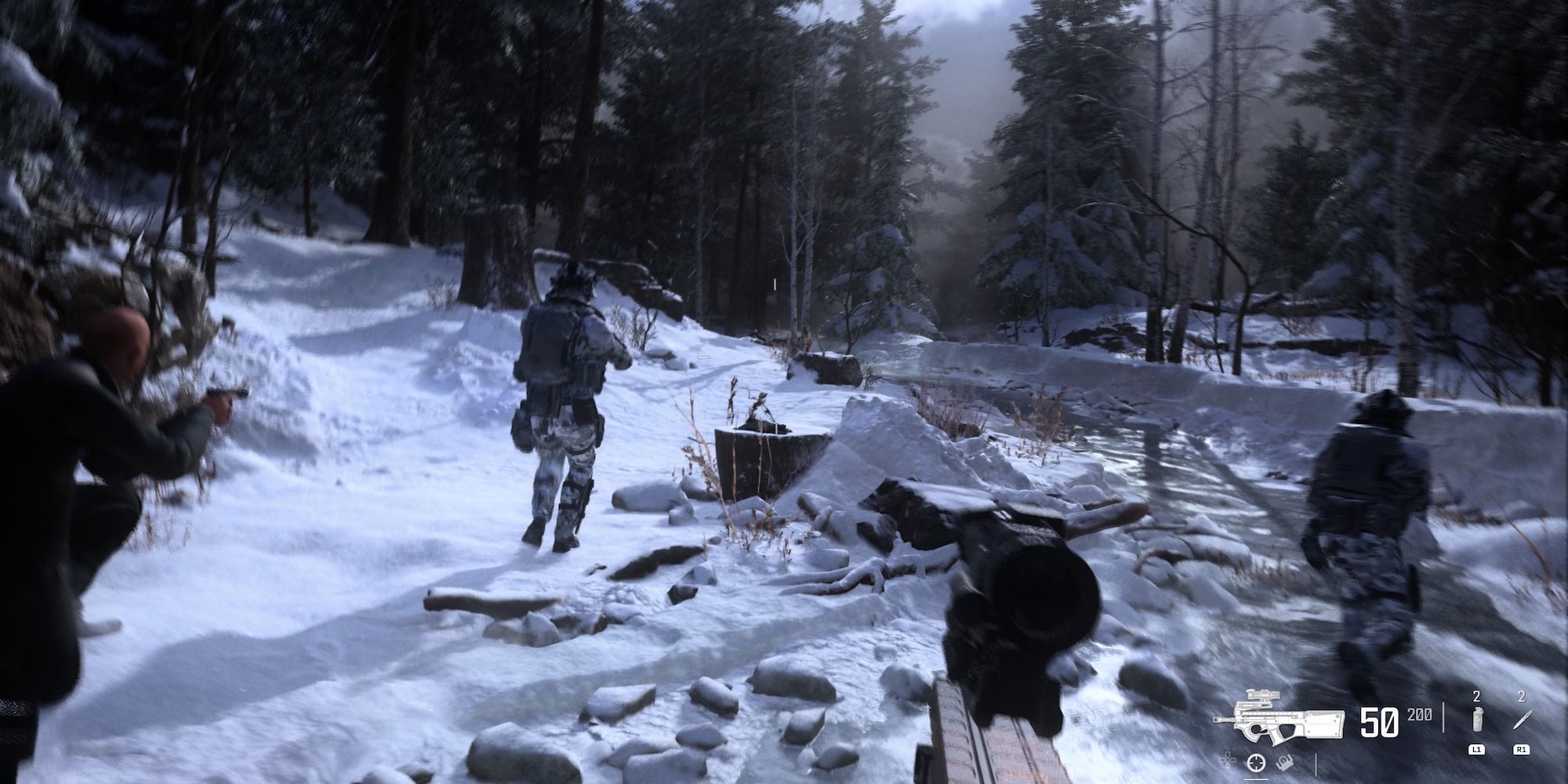 Modern Warfare 3 snowy level looking at Task Force Members and General Shepherd