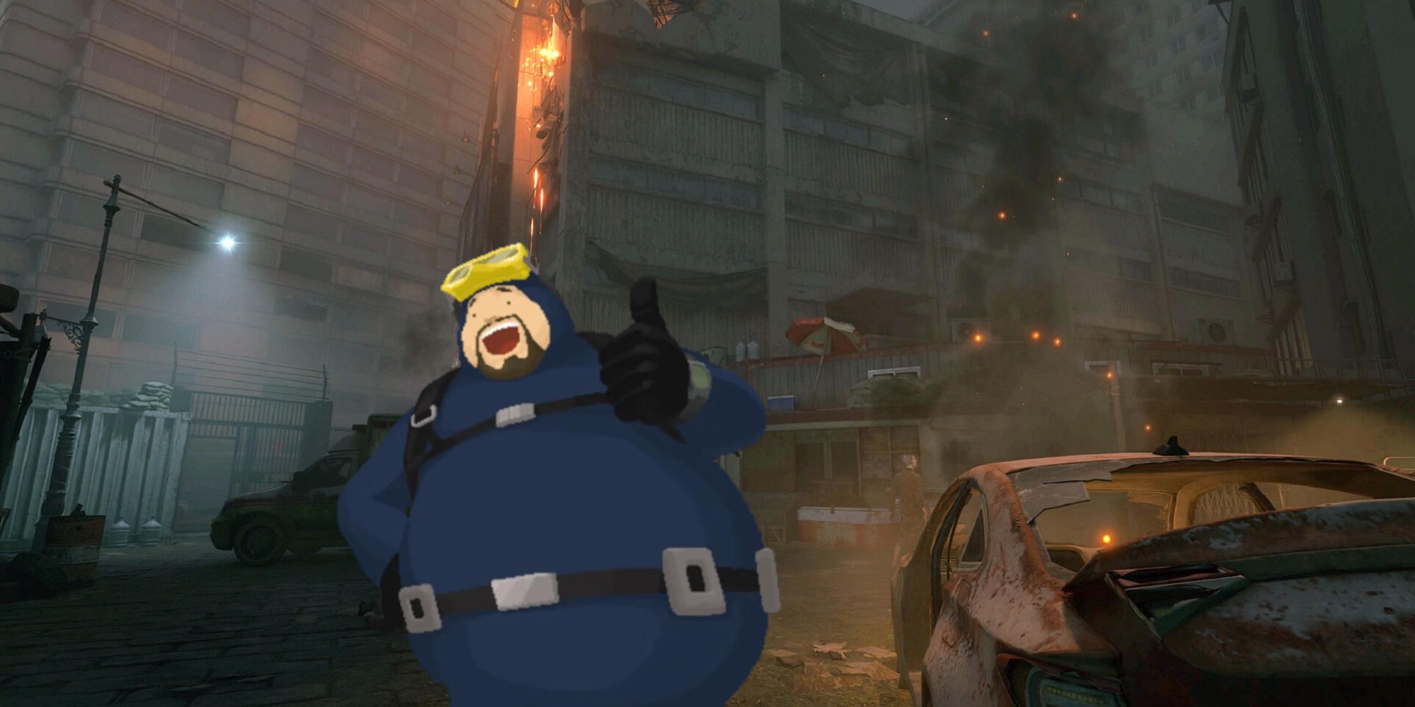 nakwon last paradise dave the diver doing a thumbs up in a post apocalyptic city