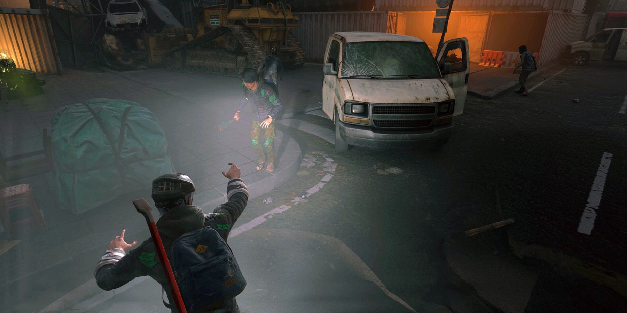 nakwon last paradise players and zombies surround a broken down van