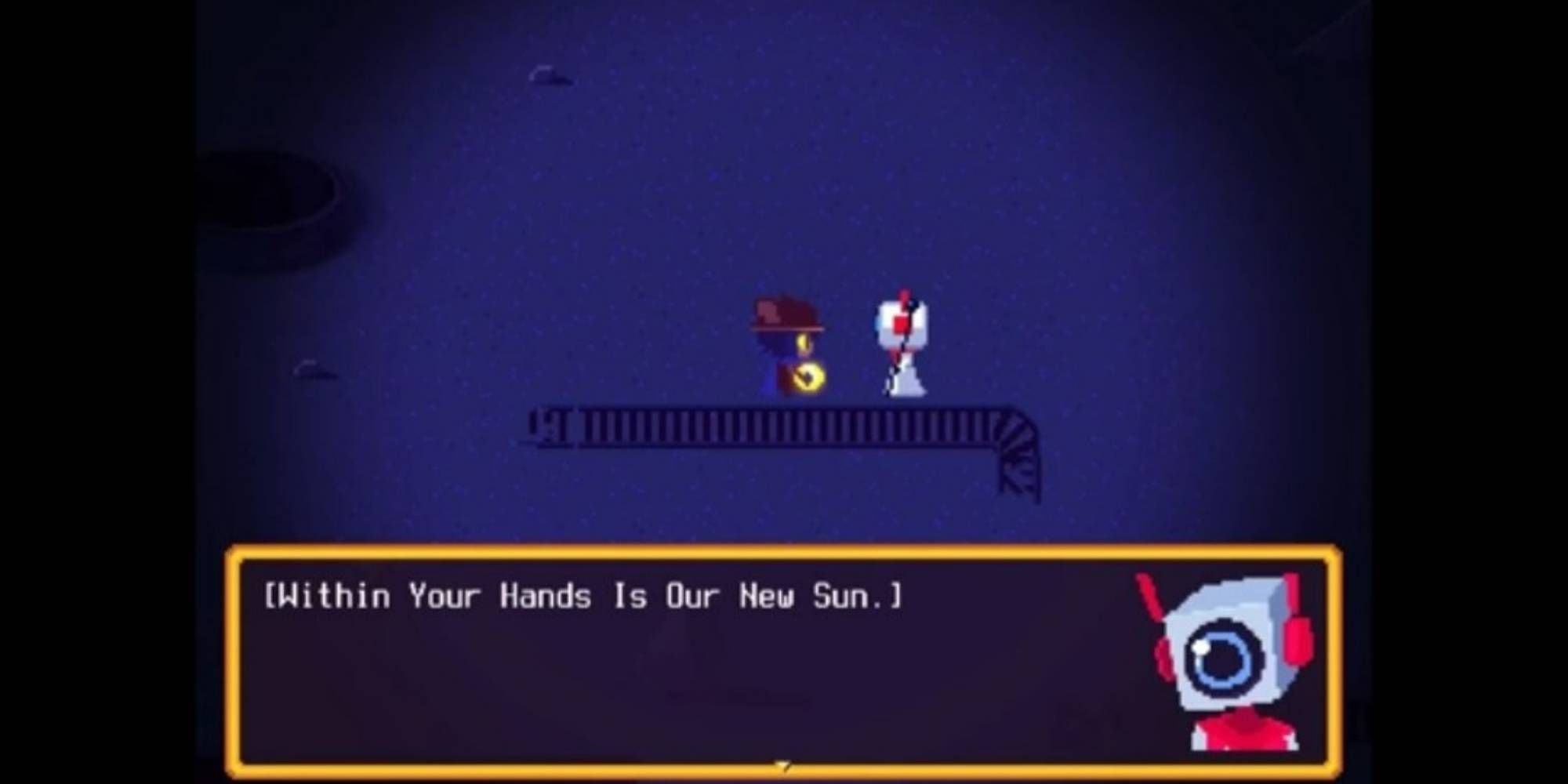 Niko and Prophetbot in a Cutscene