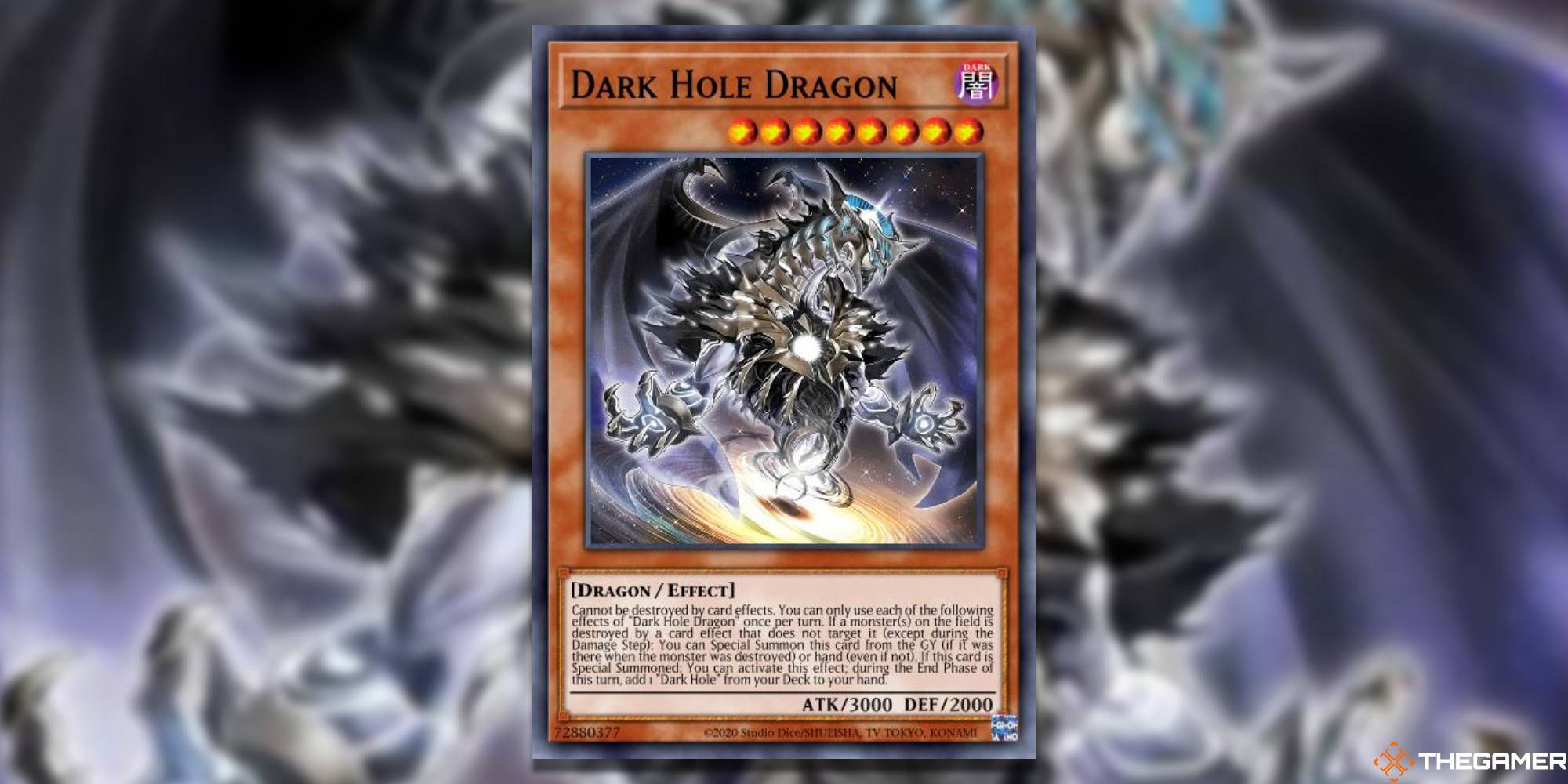 Yu-Gi-Oh! Card: Dark Hole Dragon (With TheGamer Logo and Card Art Background)
