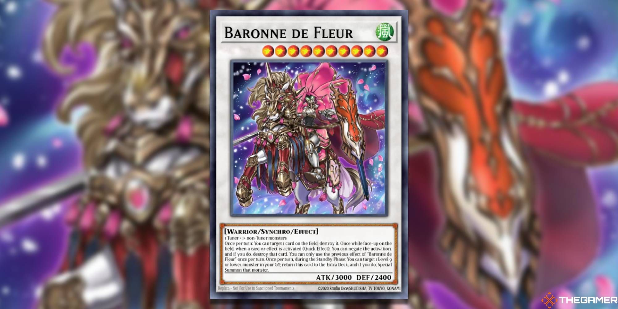 Yu-Gi-Oh! Card: Baronne De Fleur, With Background Art And TheGamer Logo