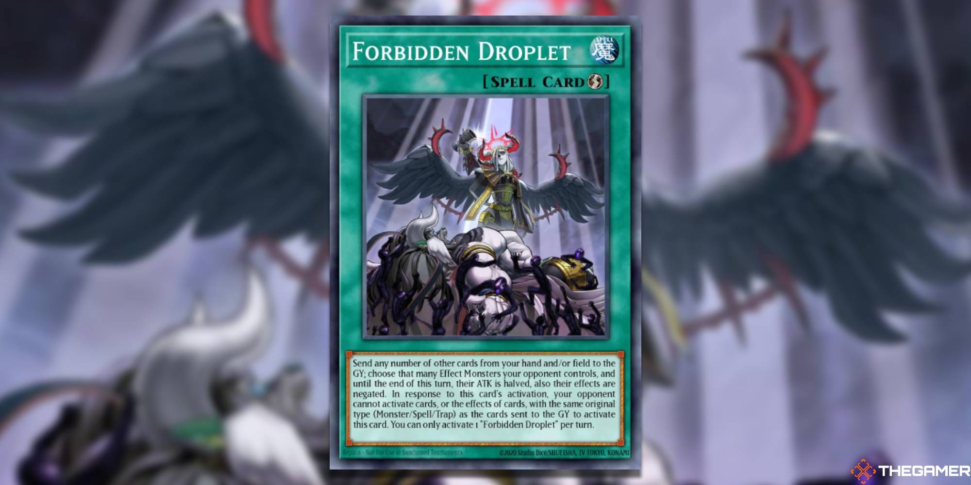 Yu-Gi-Oh! Card: Forbidden Droplet, With Card Art Used As Background And TheGamer Logo