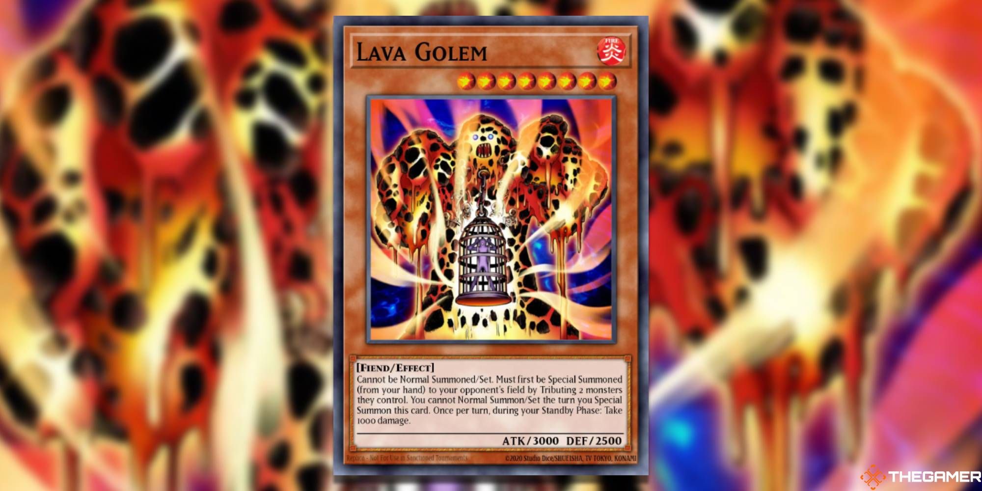 Yu-Gi-Oh! Card: Lava Golem, With Background Art And TheGamer Logo