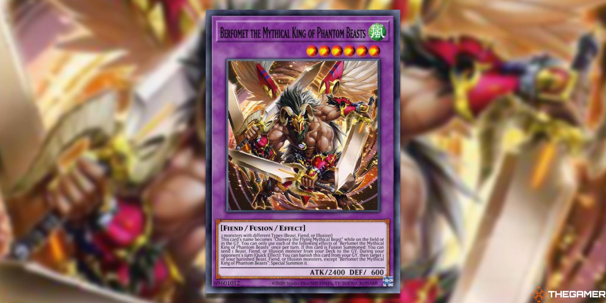 Yu-Gi-Oh! Card: Berfomet The Mythical King OF Phantom Beasts (With TheGamer Logo and Card Art Background)