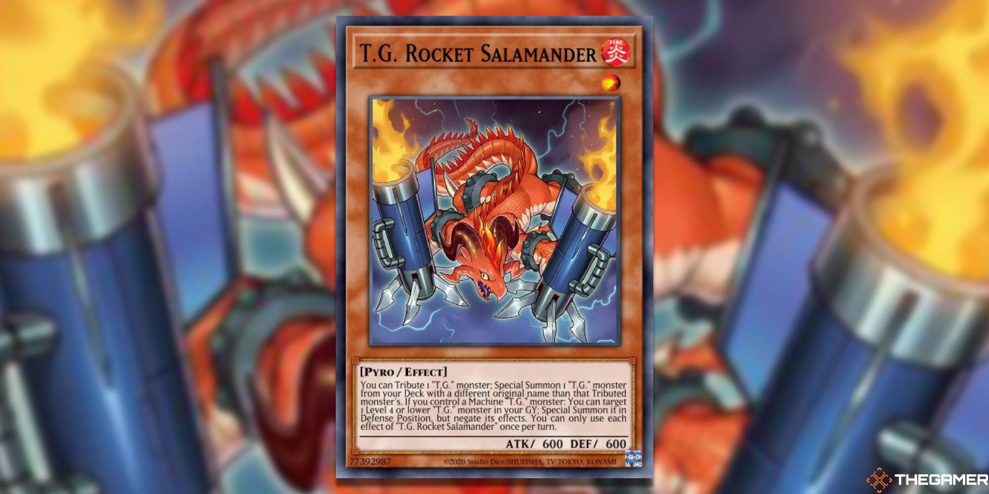 Yu-Gi-Oh! Card: T.G Rocket Salamander (With TheGamer Logo and Card Art Background)