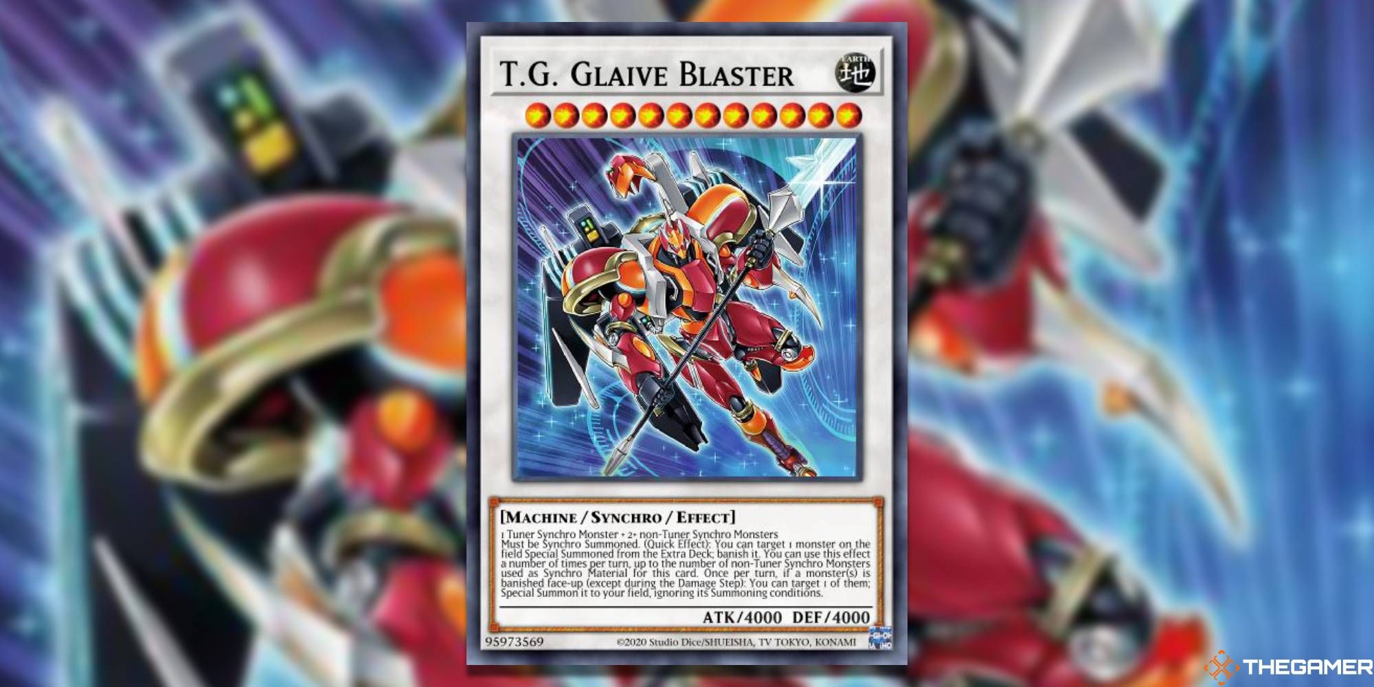 Yu-Gi-Oh! Card: T.G Glaive Blaster (With TheGamer Logo and Card Art Background)