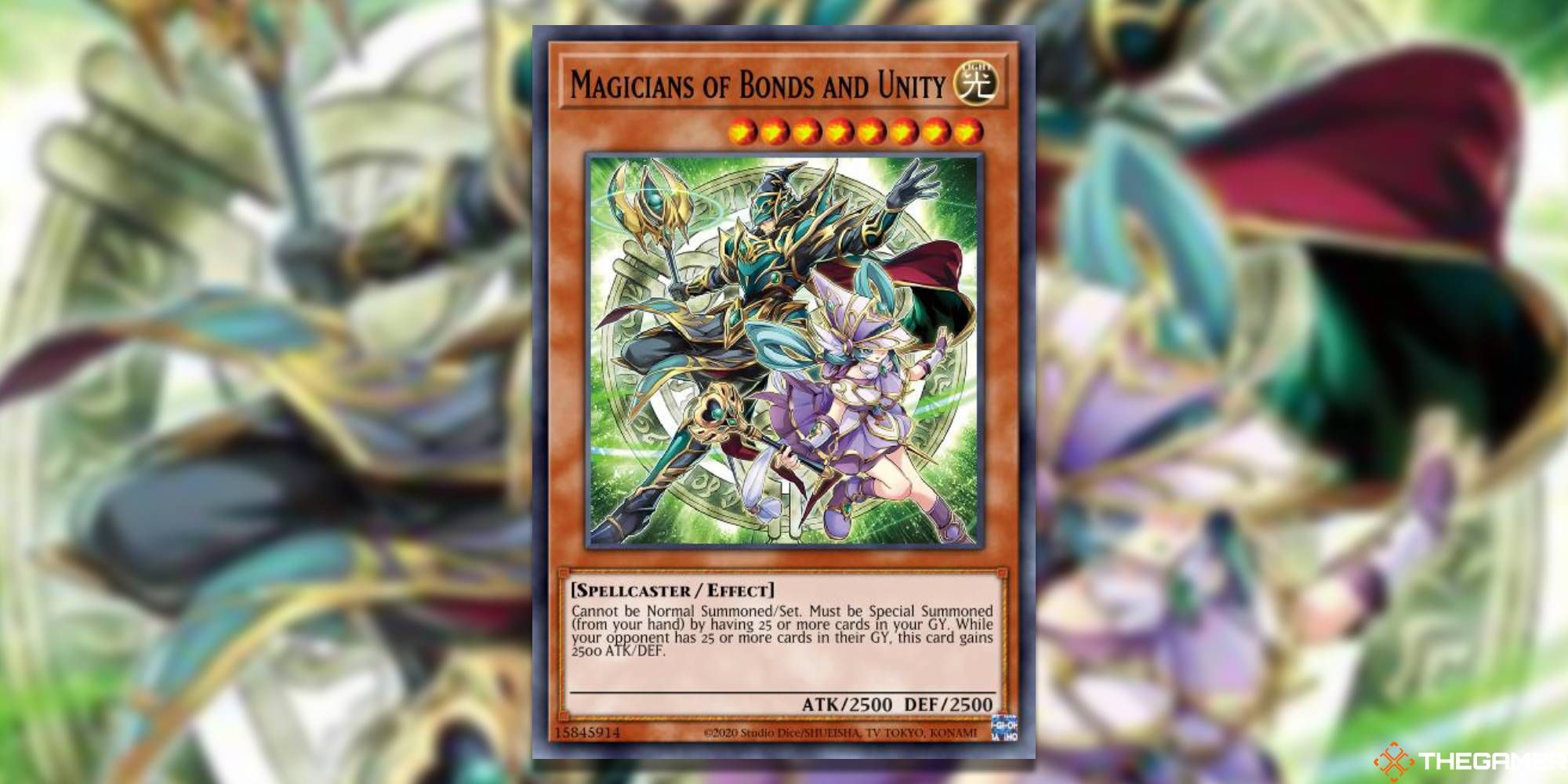 Yu-Gi-Oh! Card: Magicians of Bonds And Unity (With TheGamer Logo and Card Art Background)