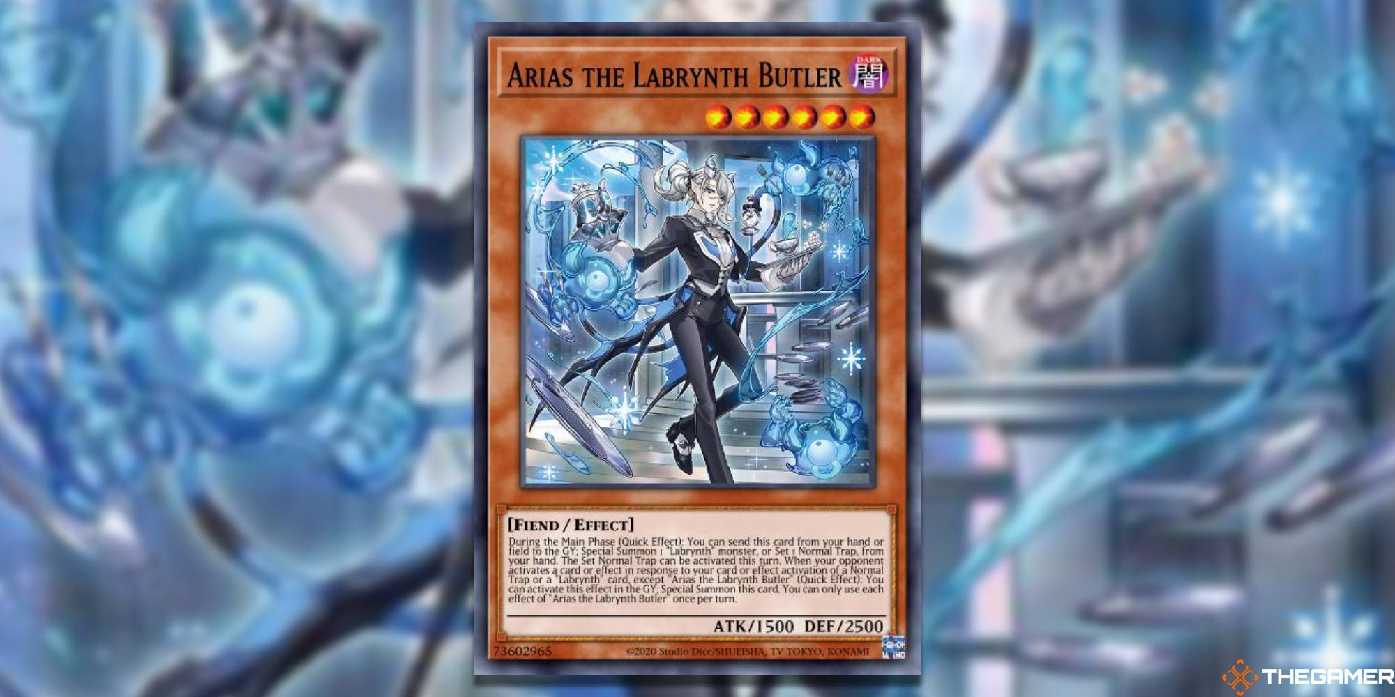 Yu-Gi-Oh! Card: Arias The Labrynth Butler (With TheGamer Logo and Card Art Background)