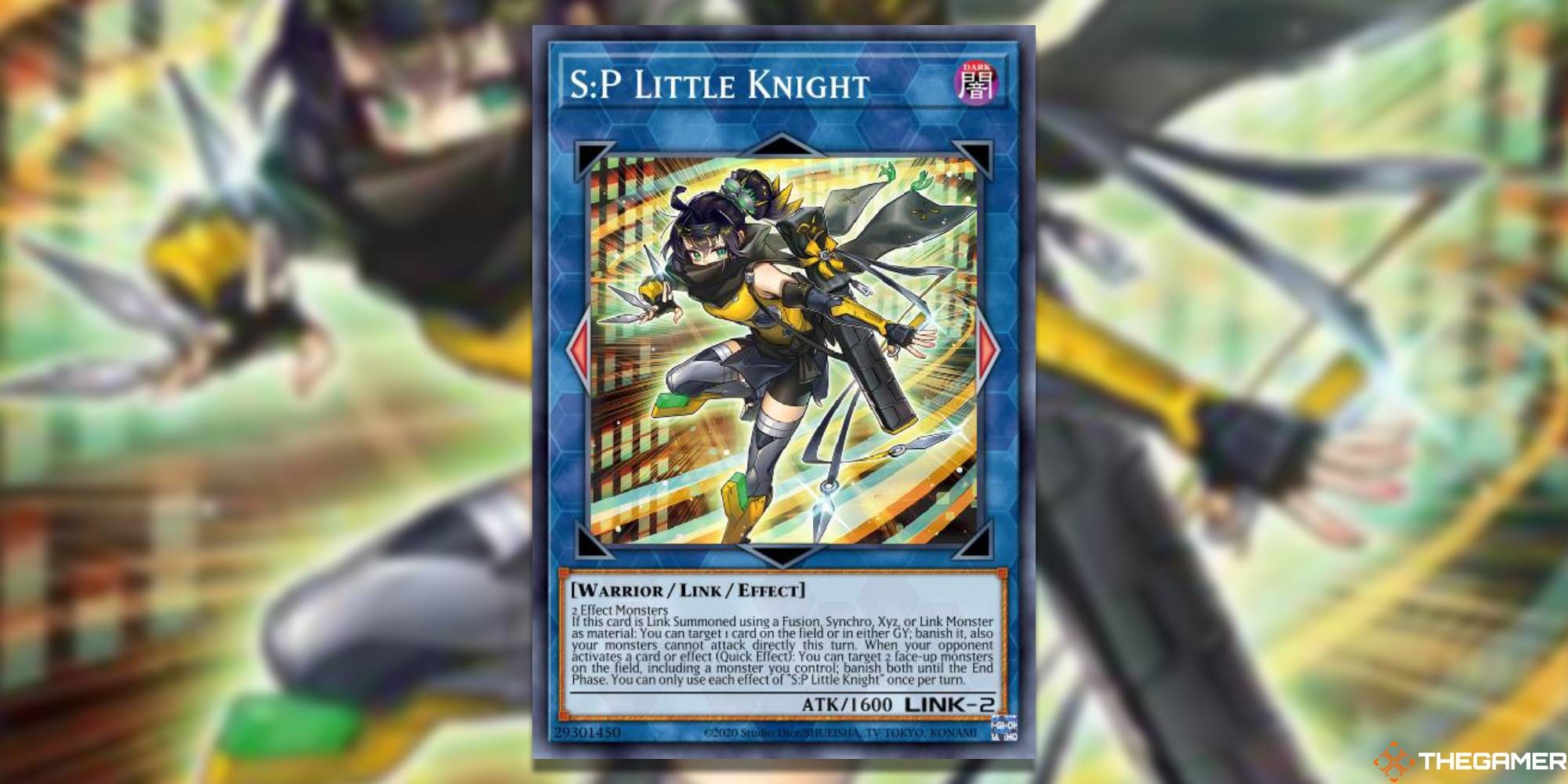 Yu-Gi-Oh! Card: S:P Little Knight (With TheGamer Logo and Card Art Background)