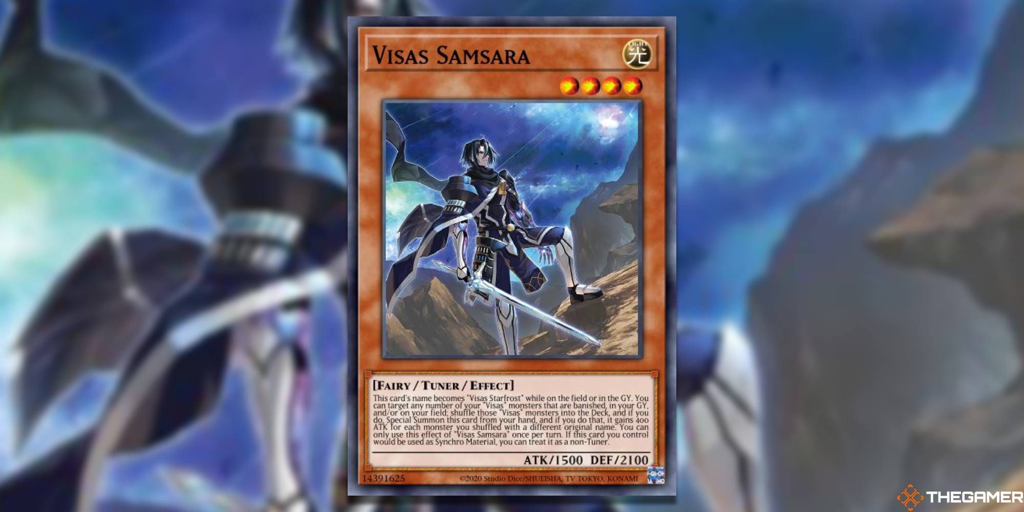 Yu-Gi-Oh! Card: Visas Samsara (With TheGamer Logo and Card Art Background)