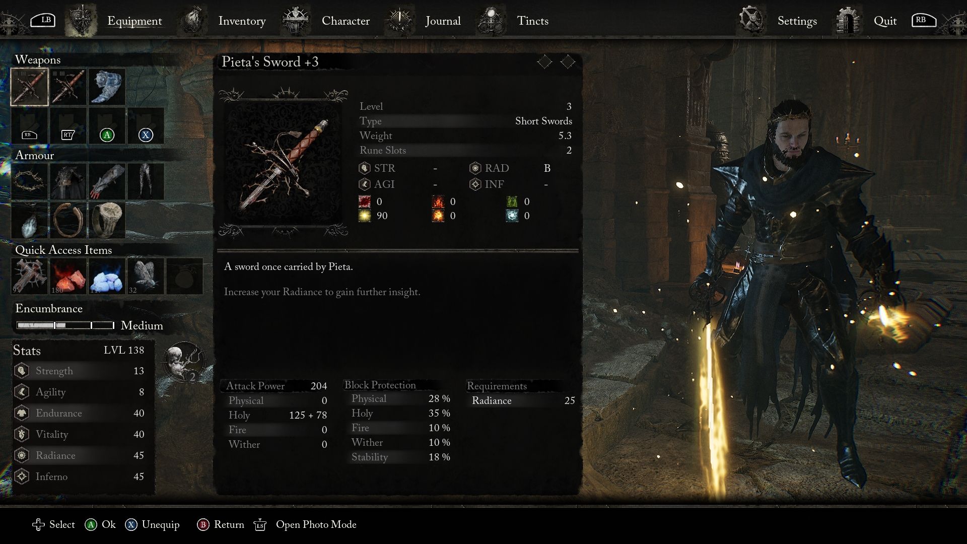 Player dual wielding Pieta's swords in Lords of the Fallen