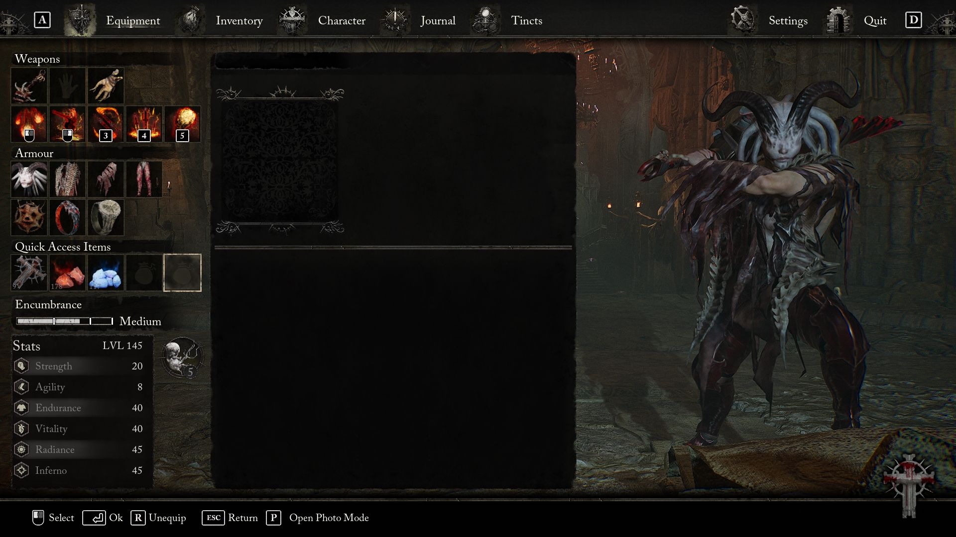 Player equipment menu Lords of the Fallen