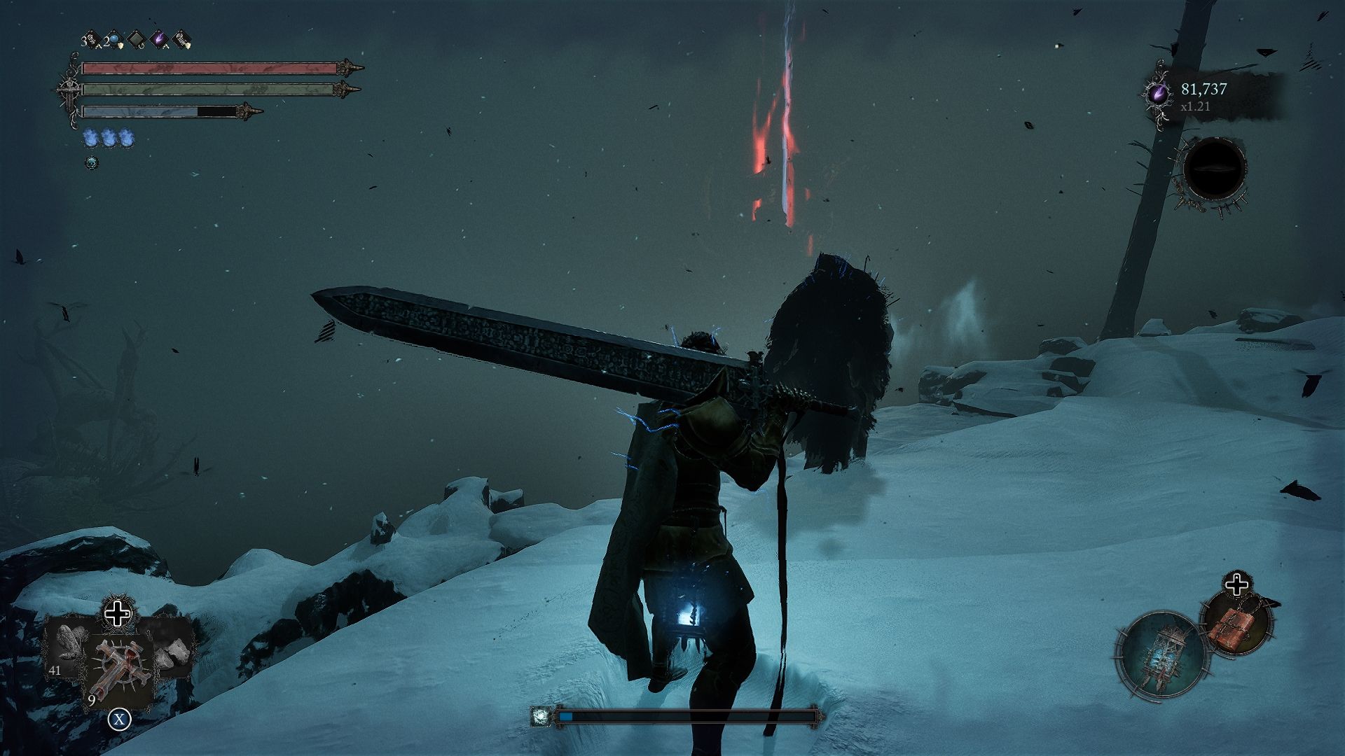 Player in Umbral standing next to the Iron Wayfarer at Fief of the Chill Curse Lords of the Fallen