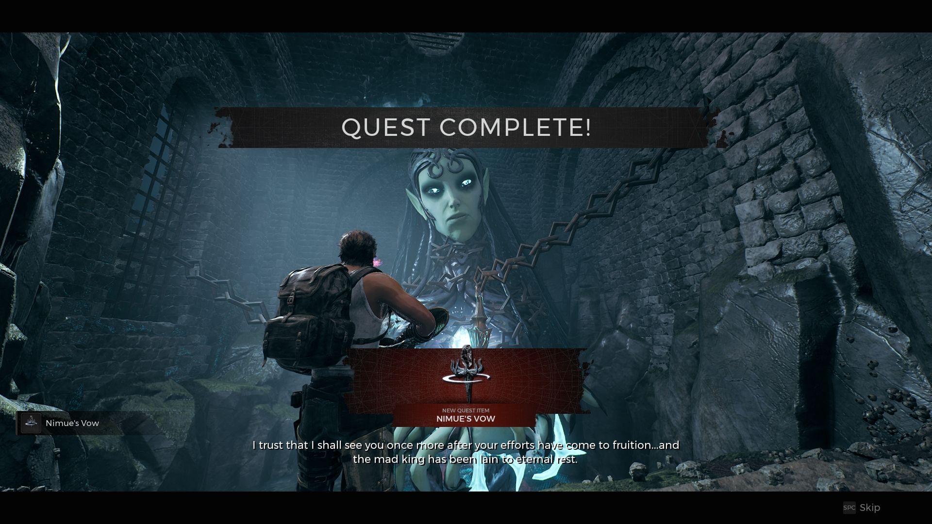 Player obtained Nimue's Vow from Nimue after sparing her Remnant 2 The Awakened King