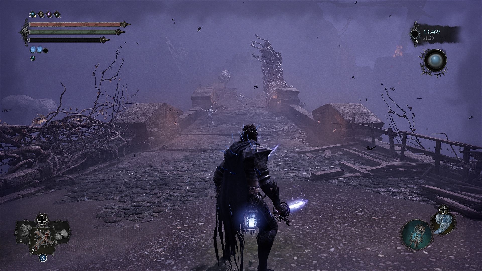 Player standing at the beginning of the bridge where he fought the Ruiner boss Lords of the Fallen