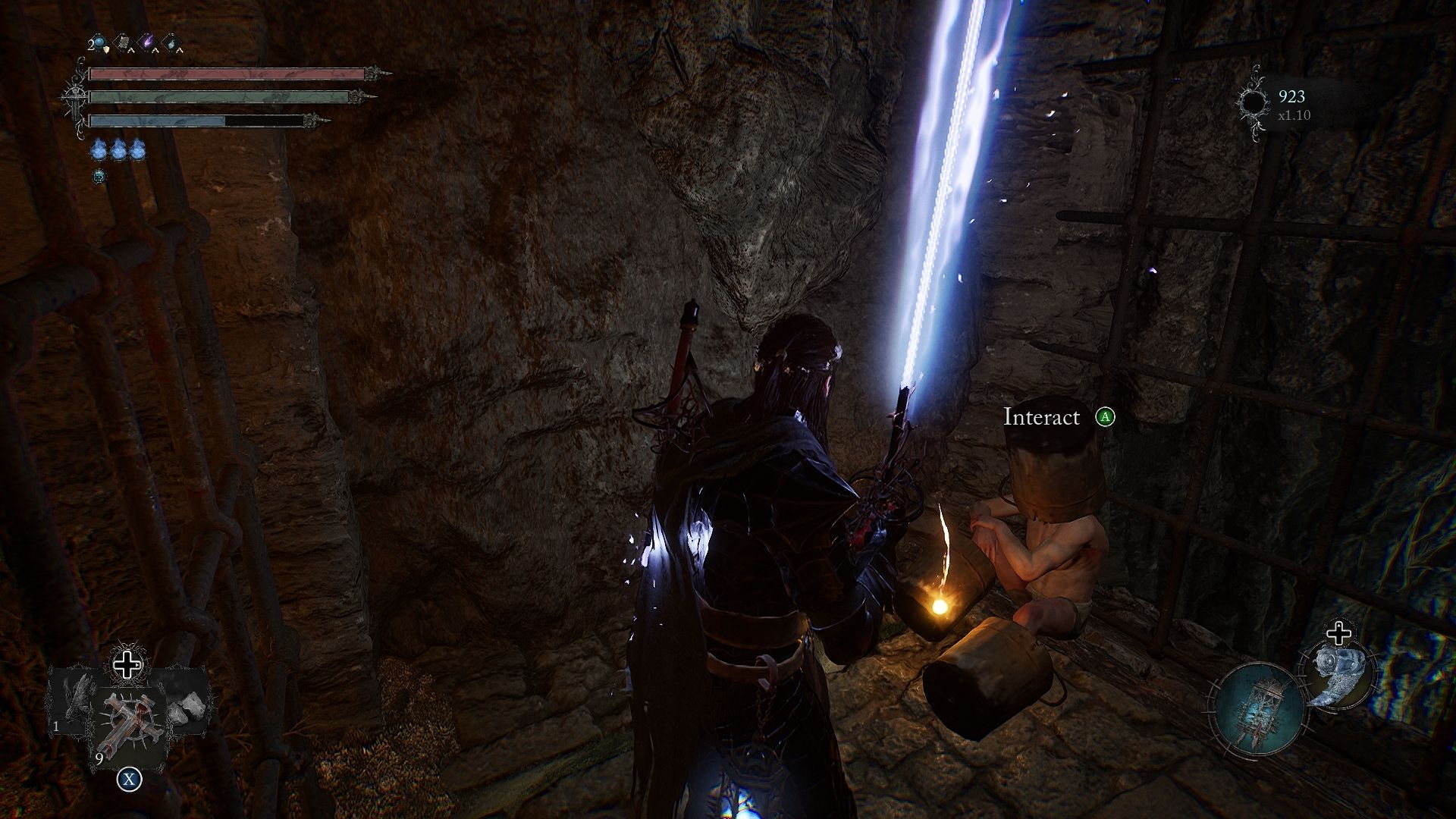 Player standing in front of the Bucket NPC Lords of the Fallen