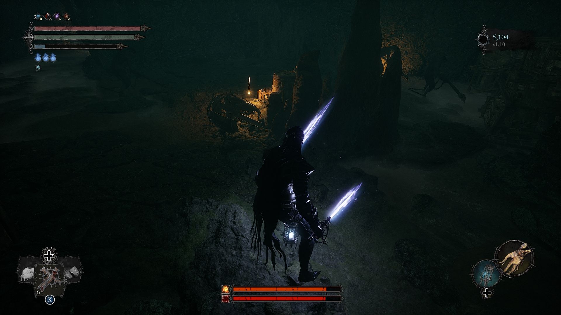 Player standing neat a loot that contain a Deralium Chunk Lords of the Fallen