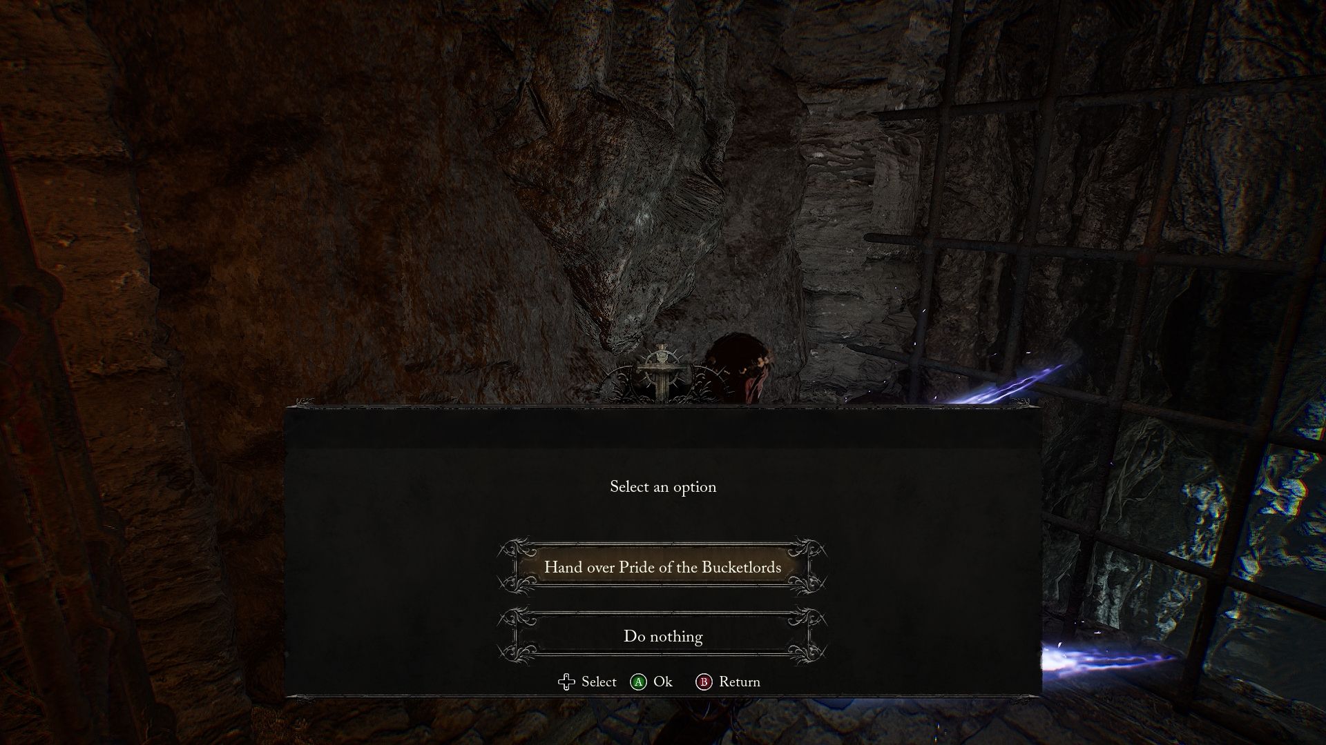 Player with the option to hand over Pride Of The Bucketlords to the Bucket NPC Lords of the Fallen