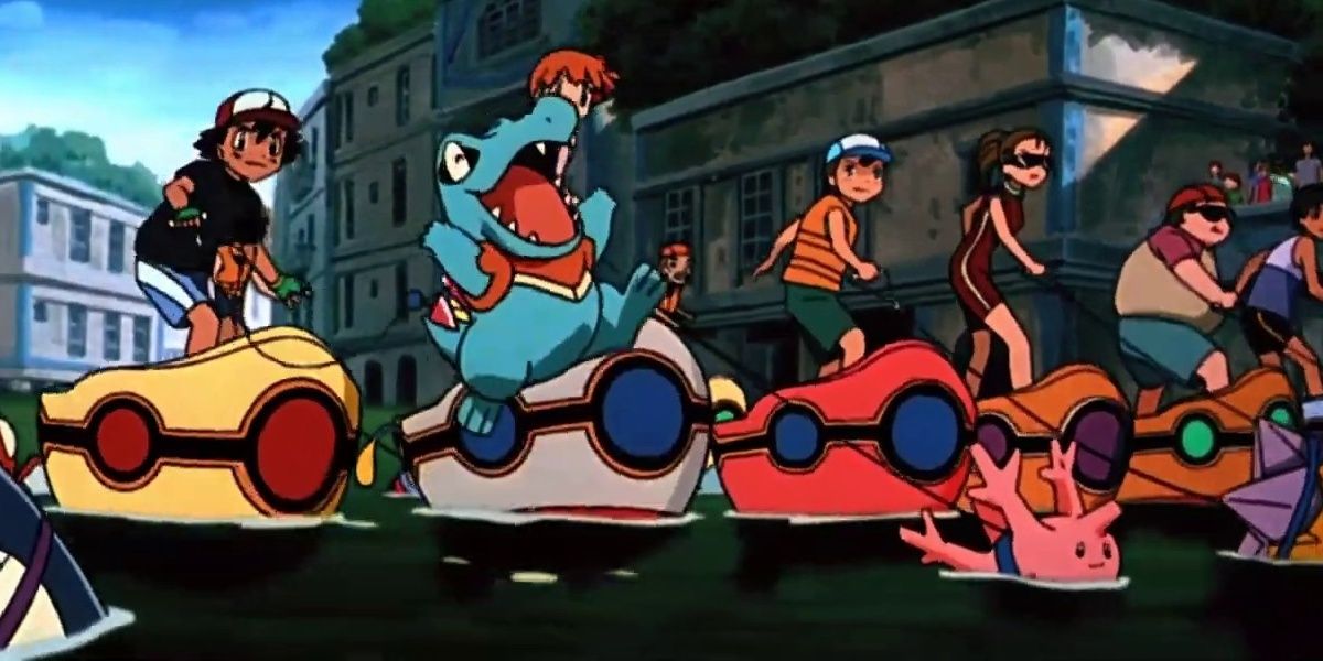 Pokemon Heroes, Ash gets ready for a race