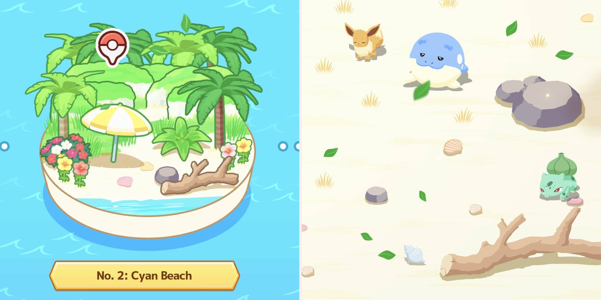 A sandy beach where Pokemon are sleeping.