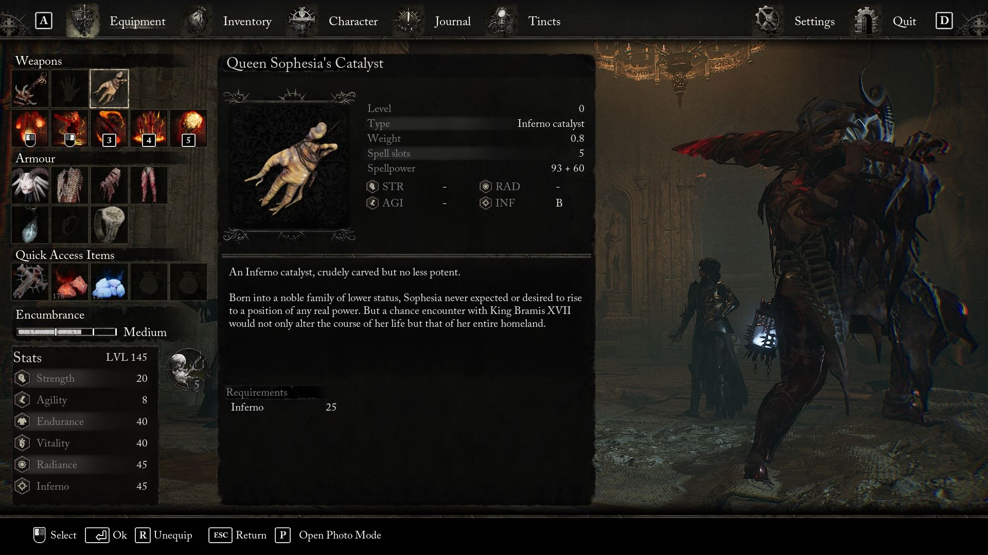 Queen Sophesia's Catalyst item description Lords of the Fallen