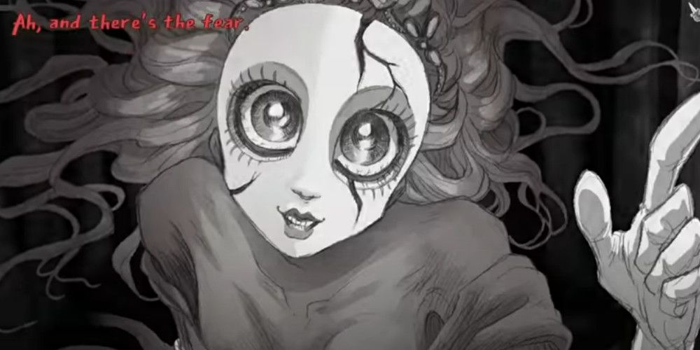 The Nightmare gazes into the Hero's eyes in Slay the Princess