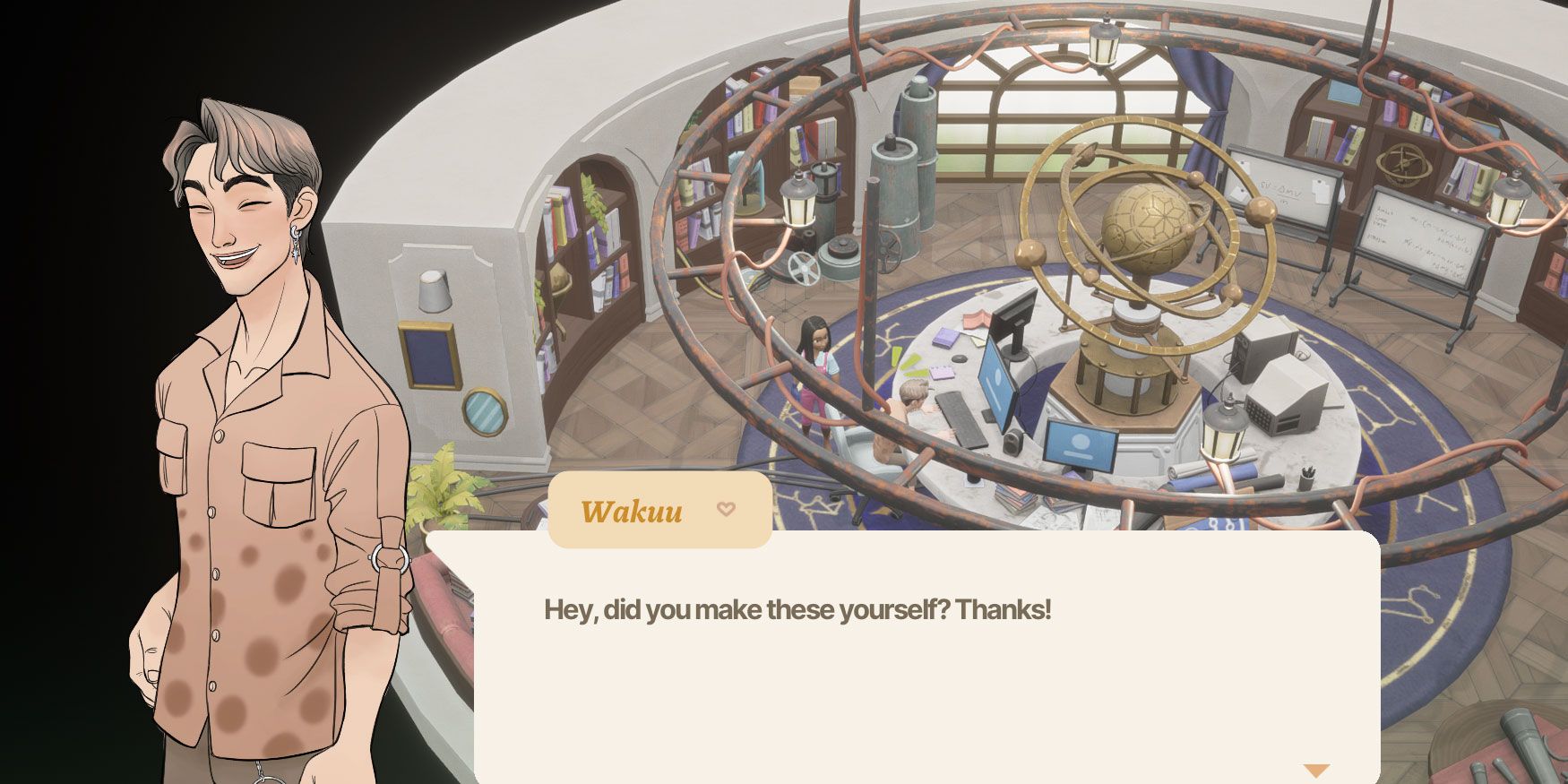 Wakuu from Coral Island, smiling after receiving a good gift.