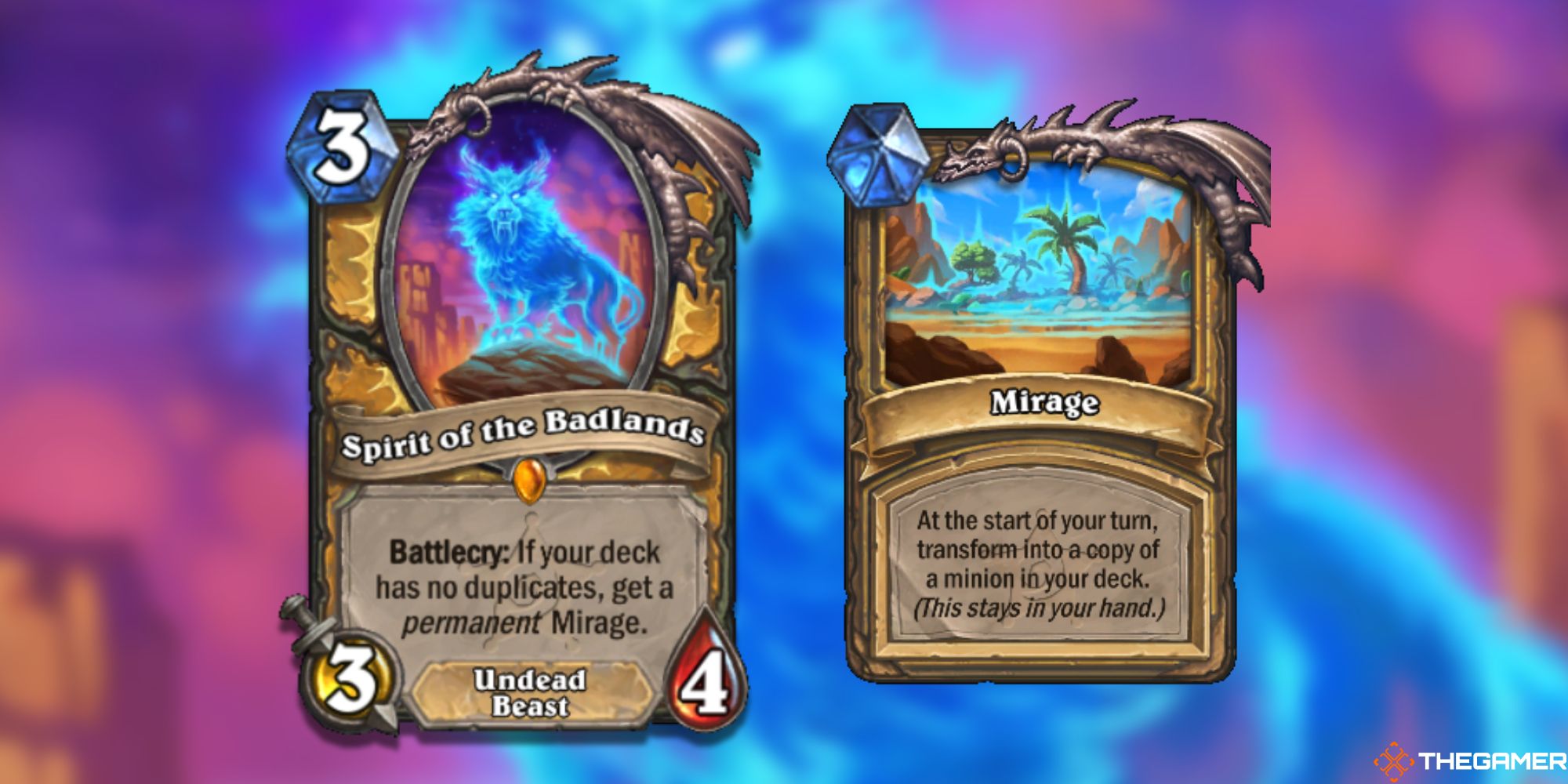 Spirit of the Badlands and Mirage Hearthstone Cards