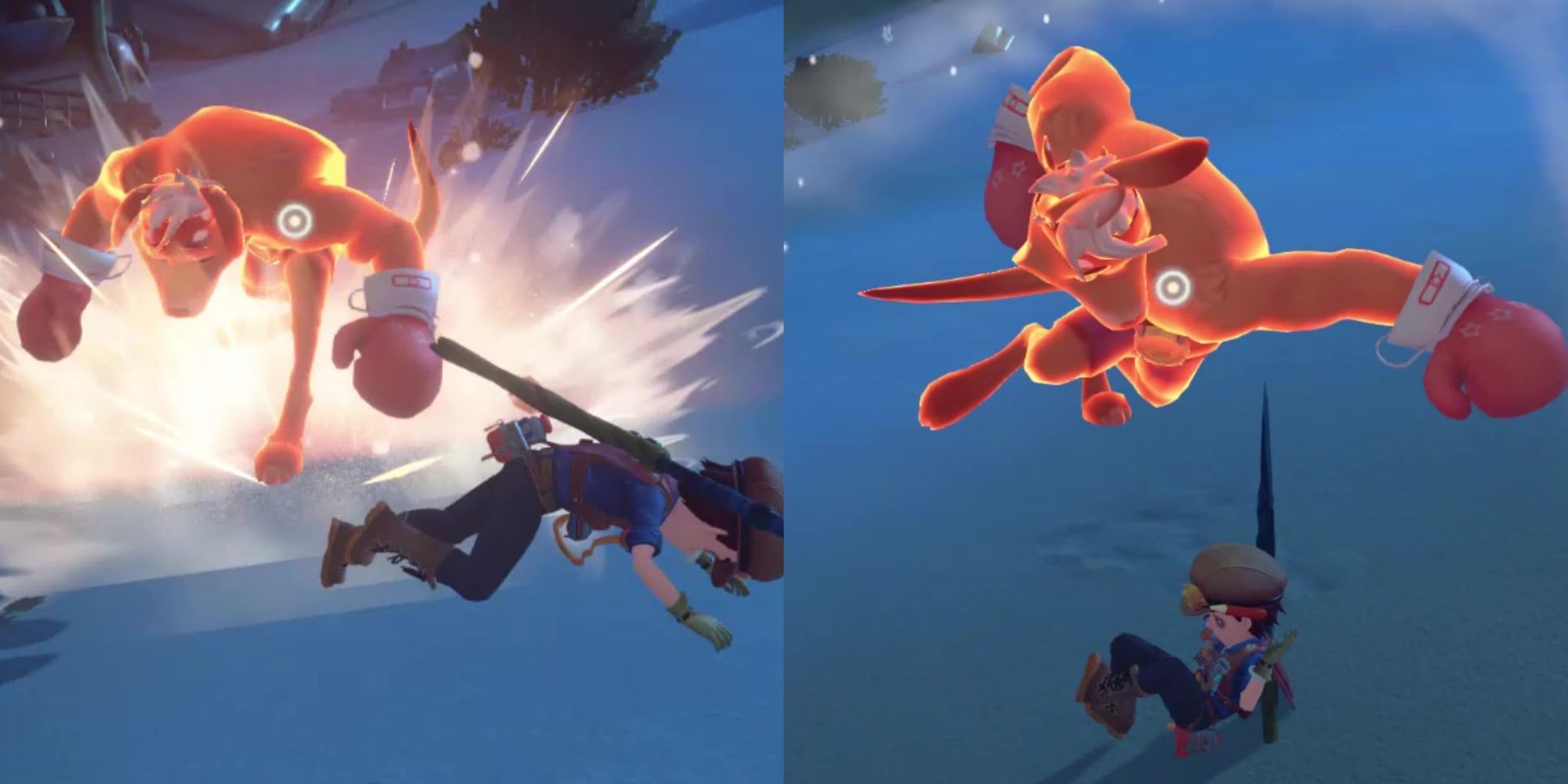 Split image of two shots of the fight against Bogan Jack in My Time At Sandrock