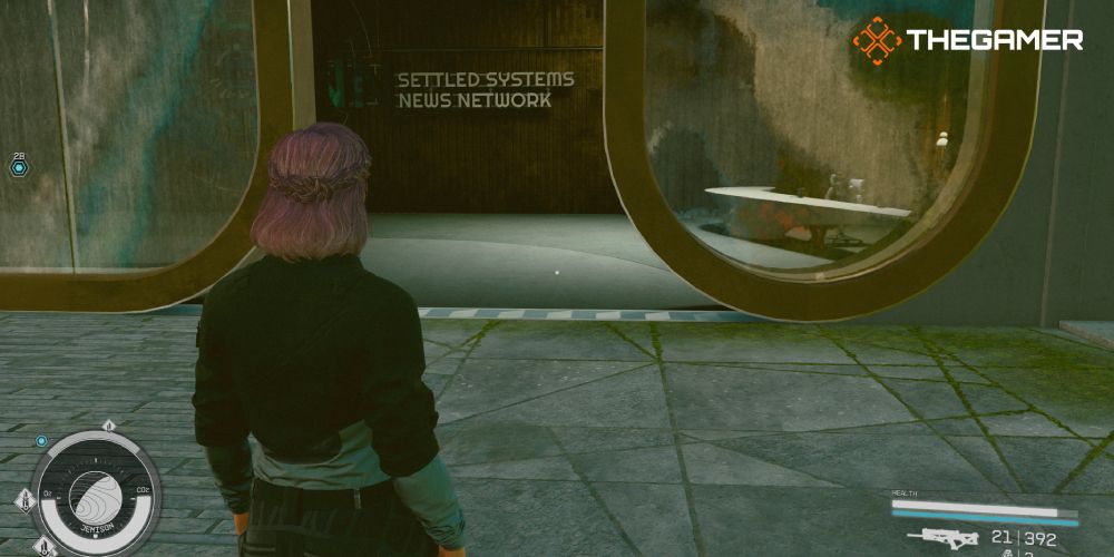 Starfield: Standing outside SSNN building where the terminal is located