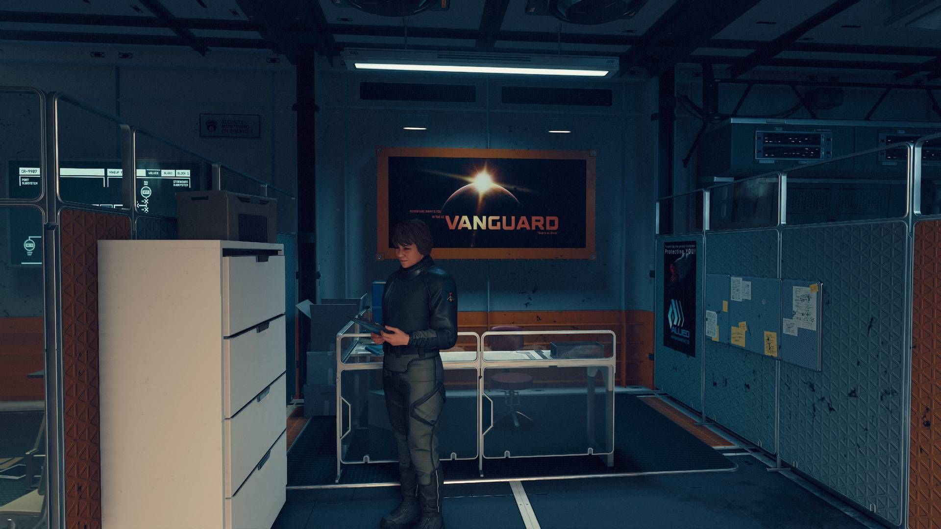 Zinaida standing in the UC Vanguard recruitment office.